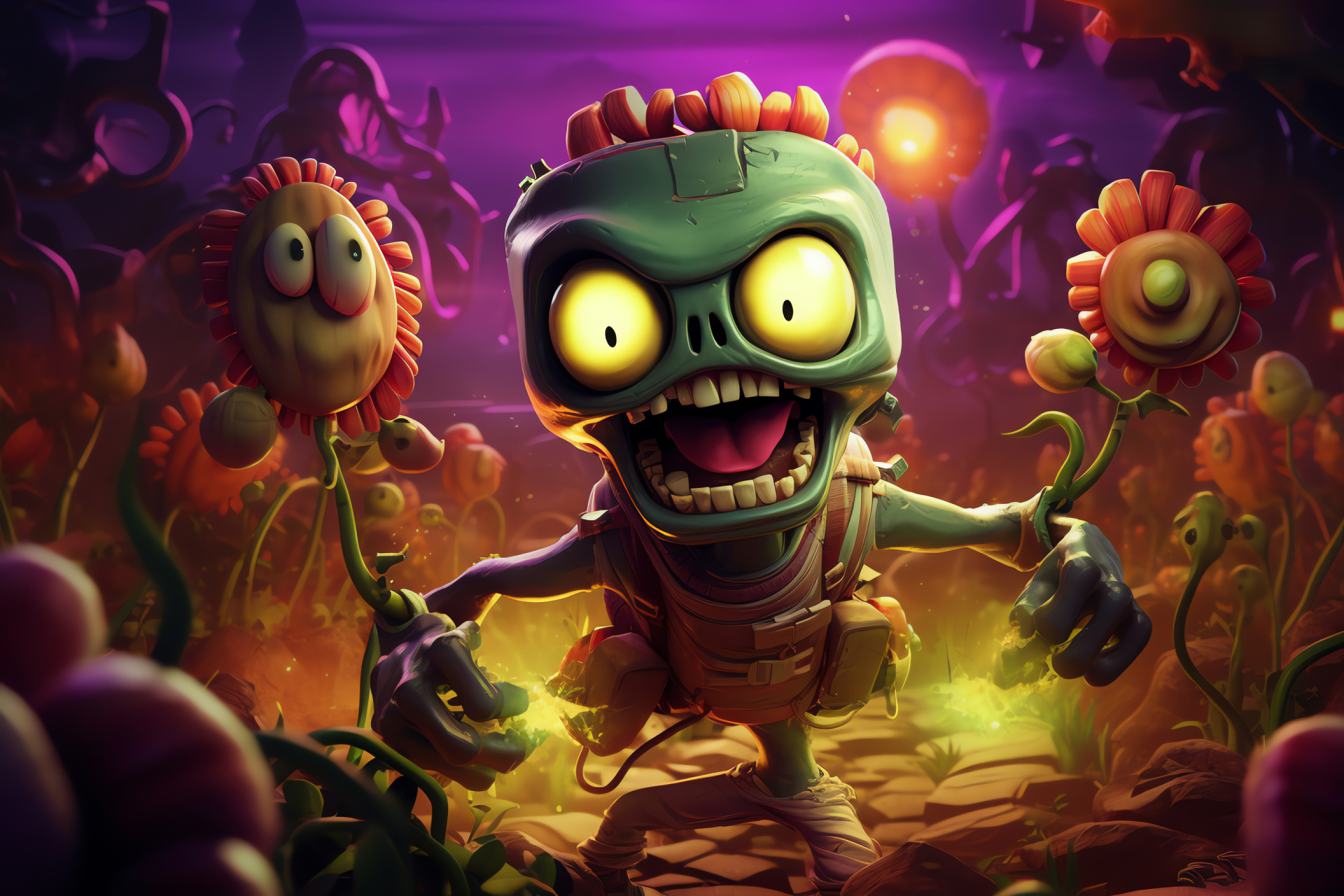 Dynamic PvZ universe, adrenaline-driven gameplay, interactive combat zones, animated battlegrounds, lifelike graphics, HD Desktop Image