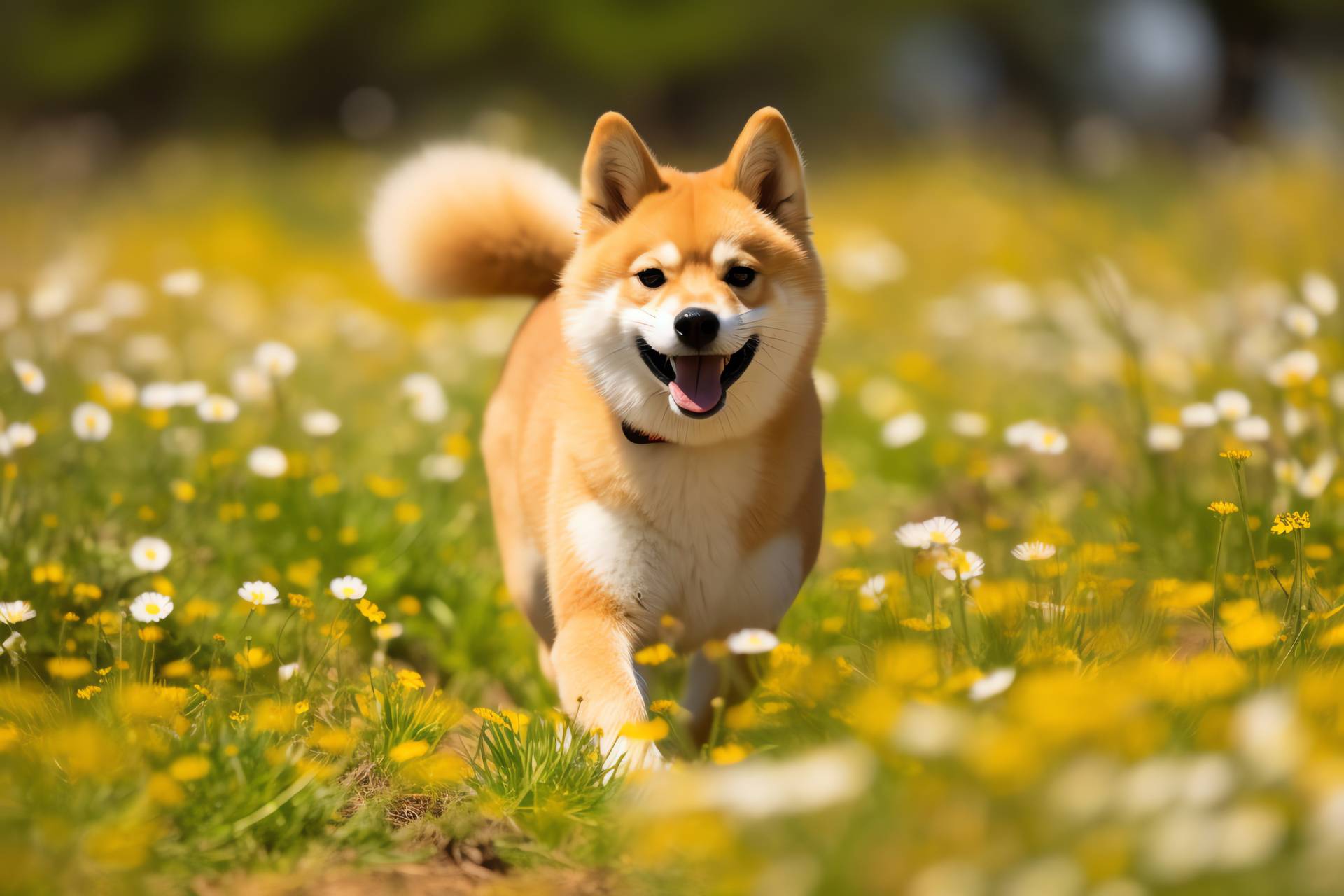 Shiba Inu, Fluffy texture, Cream coat, Playful curl, Apricot glow, HD Desktop Image