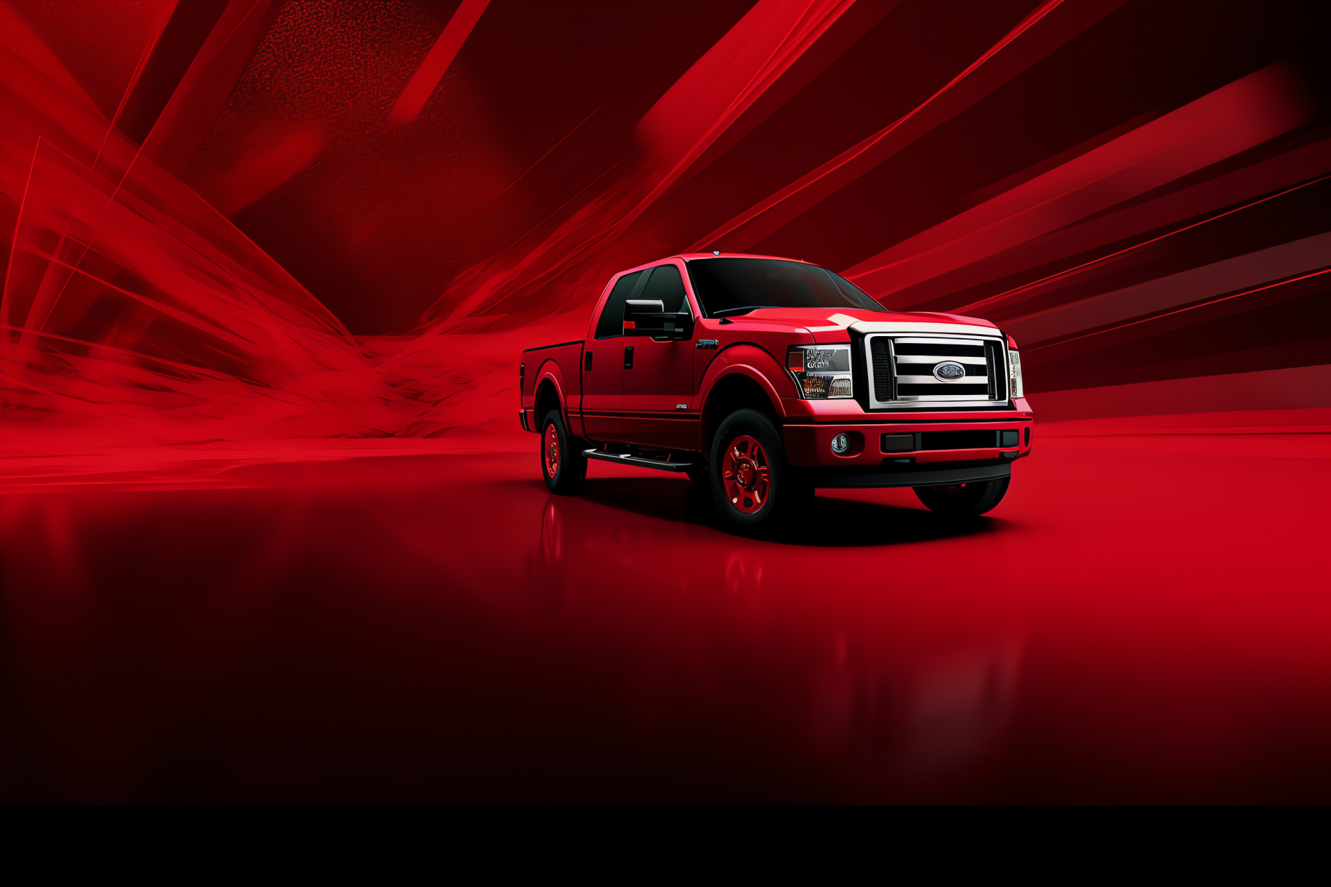 Powerstroke power, Wide angle dominance, Red depth effect, Automotive ambition, Forceful presence, HD Desktop Image