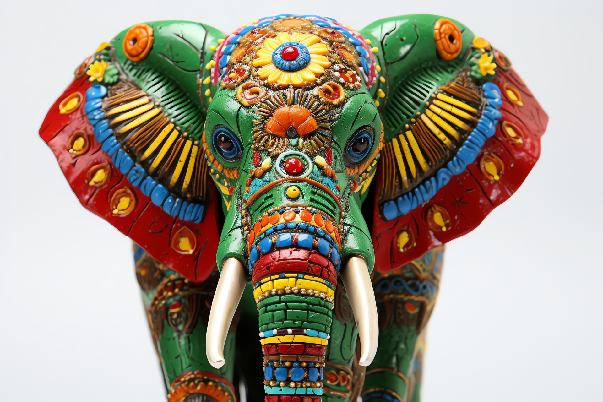 Vibrant Elephant, Green optic, Colorful pachyderm, Red accents, Jungle inhabitant, HD Desktop Image