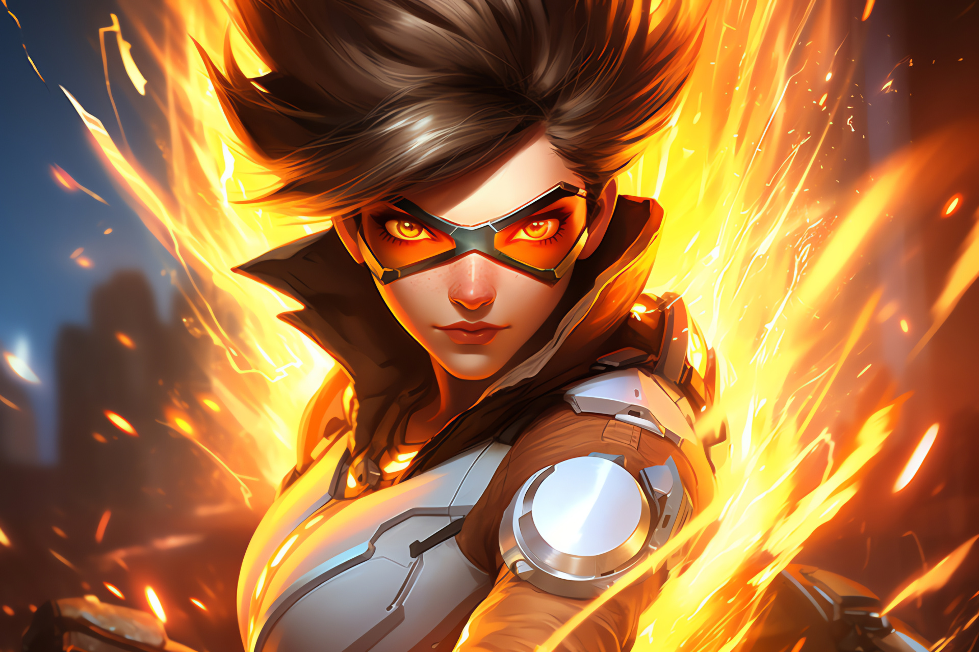 Tracer character, Quick reflexes, Overwatch protagonist, Sci-Fi suit, Animated warrior, HD Desktop Wallpaper