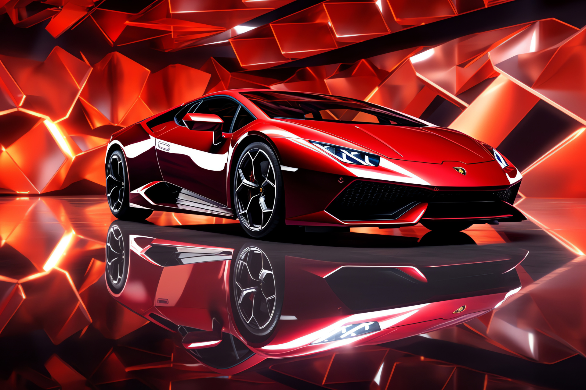 Lamborghini presence, Intense red scenery, Exotic sports car, Power forefront, Eye-catching backdrop, HD Desktop Image