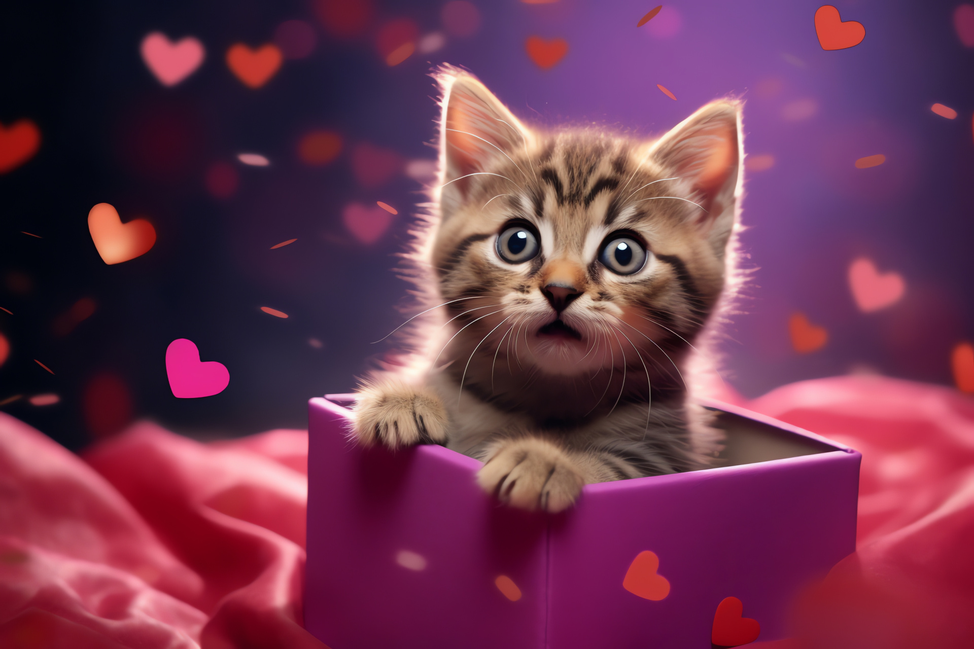 Romantic juvenile feline, Love box, Satiny tie, Affectionate snoot, HD Desktop Wallpaper