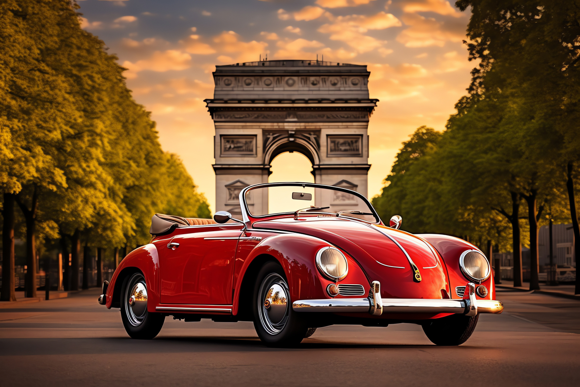 Porsche 356 in Paris, Iconic Speedster, French capital, Champs-lyses tour, Triumphal architecture, HD Desktop Image