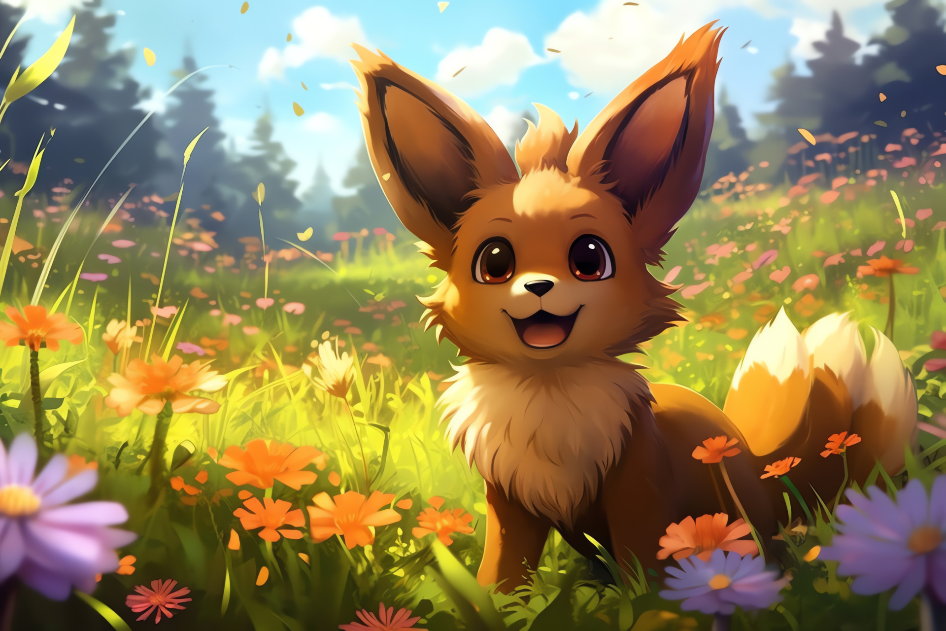 Eevee, Evolution potential, Friendship bond, Run Away ability, Copious tail, HD Desktop Image