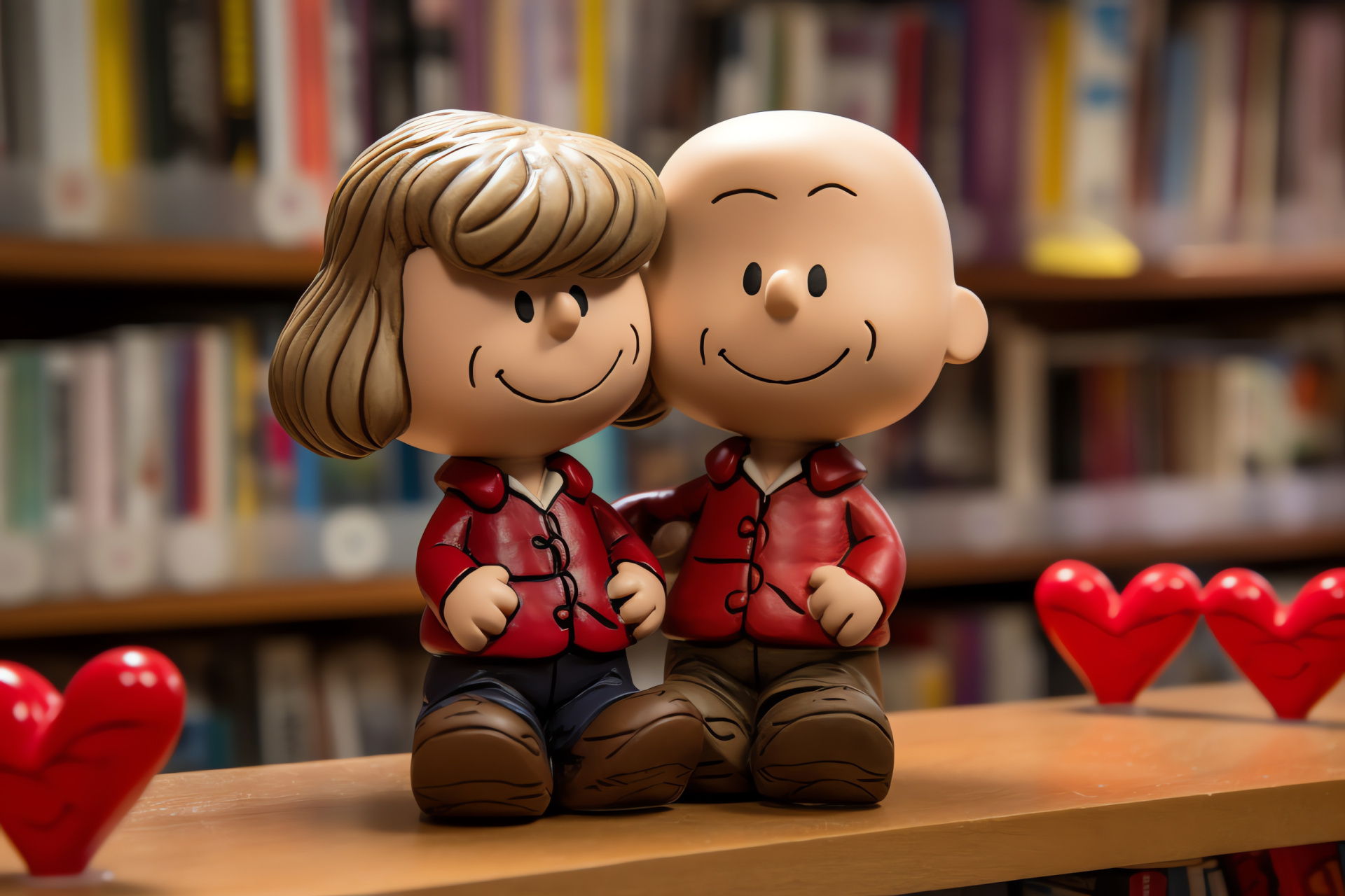 Peanuts Valentine rendezvous, Bookshop date for Sally and Linus, Heartfelt holiday ambience, Quaint reading corner, HD Desktop Wallpaper