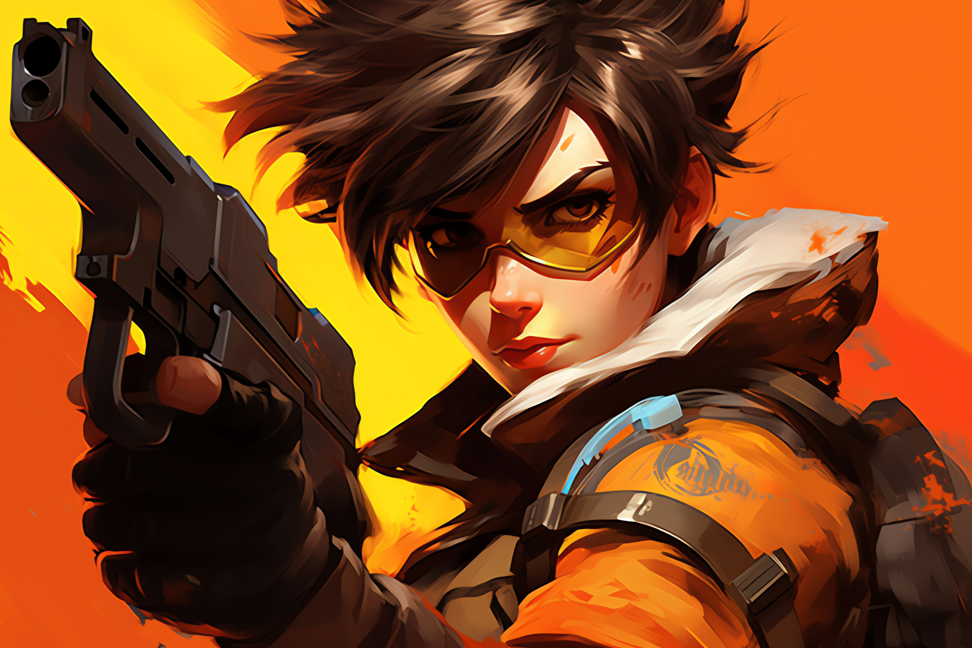 Overwatch hero Tracer, Time-jumping adventurer, Blizzard Entertainment, Overwatch gaming, Heroic pose, HD Desktop Image