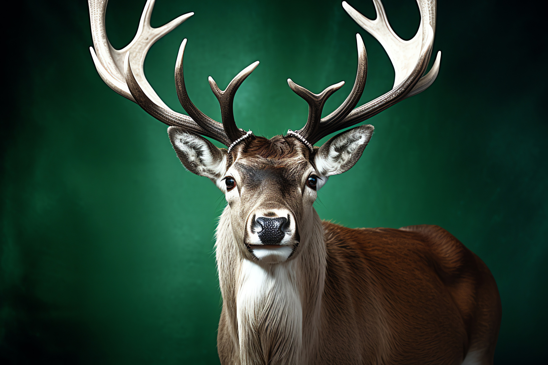 Reindeer facial features, Dual-tone background, Faunal intelligence, Woodland species, Creature's gaze, HD Desktop Image