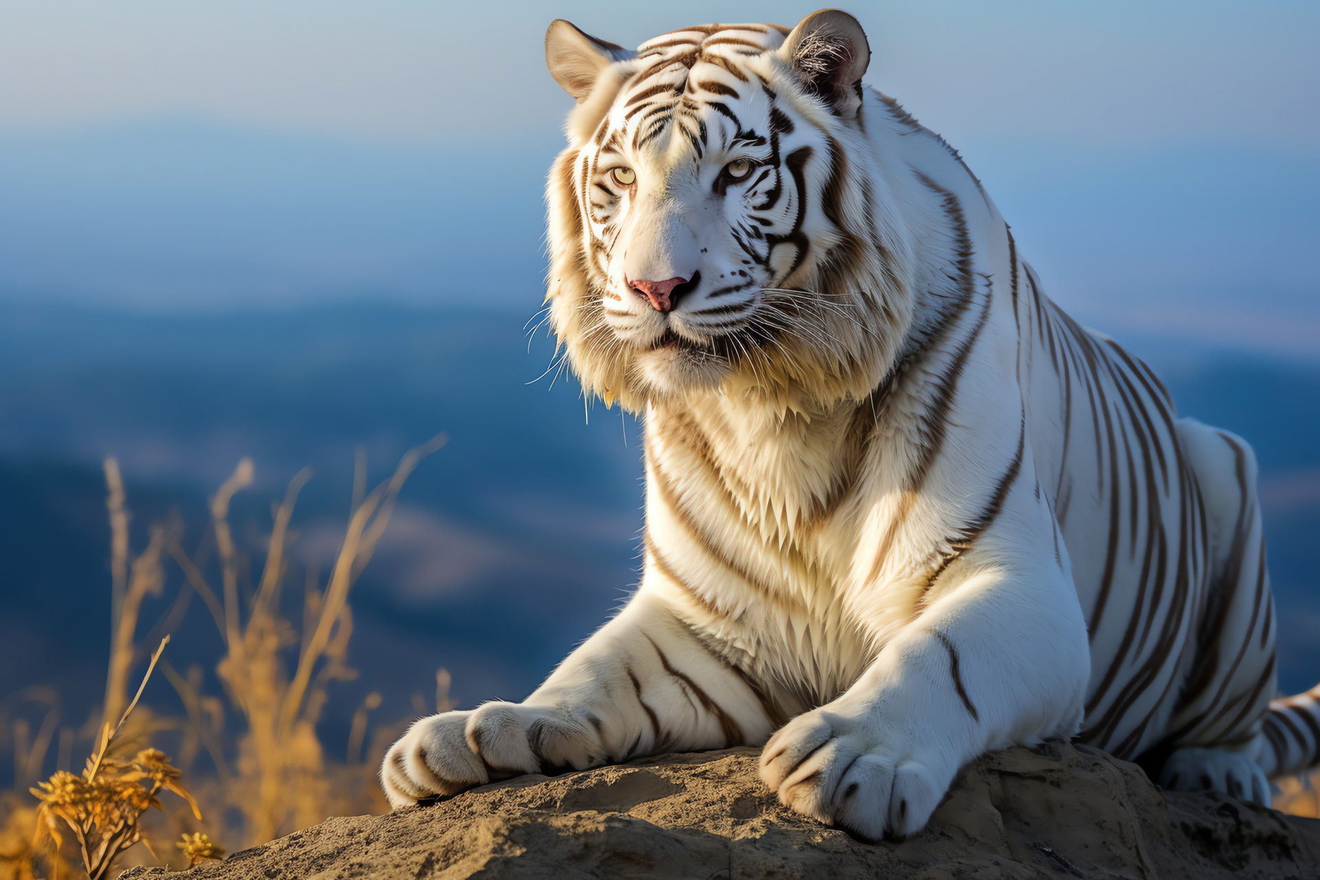 Elegant White Tiger, Sublime feline predator, White pelt brilliance, Silver accents, Zoological marvel, HD Desktop Wallpaper