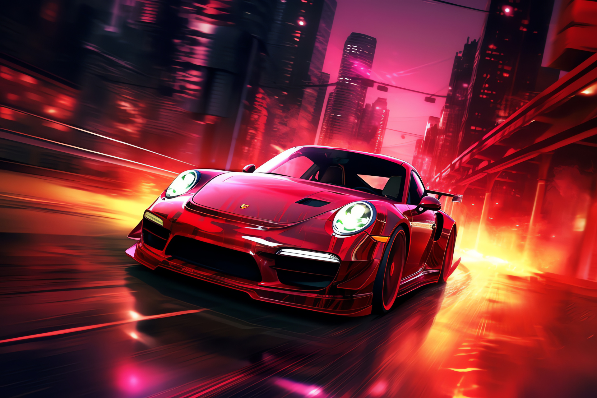 NFS Most Wanted chase, Porsche 911 GT2, Scarlet finish, Aerodynamic performance, Monotone setting, HD Desktop Wallpaper