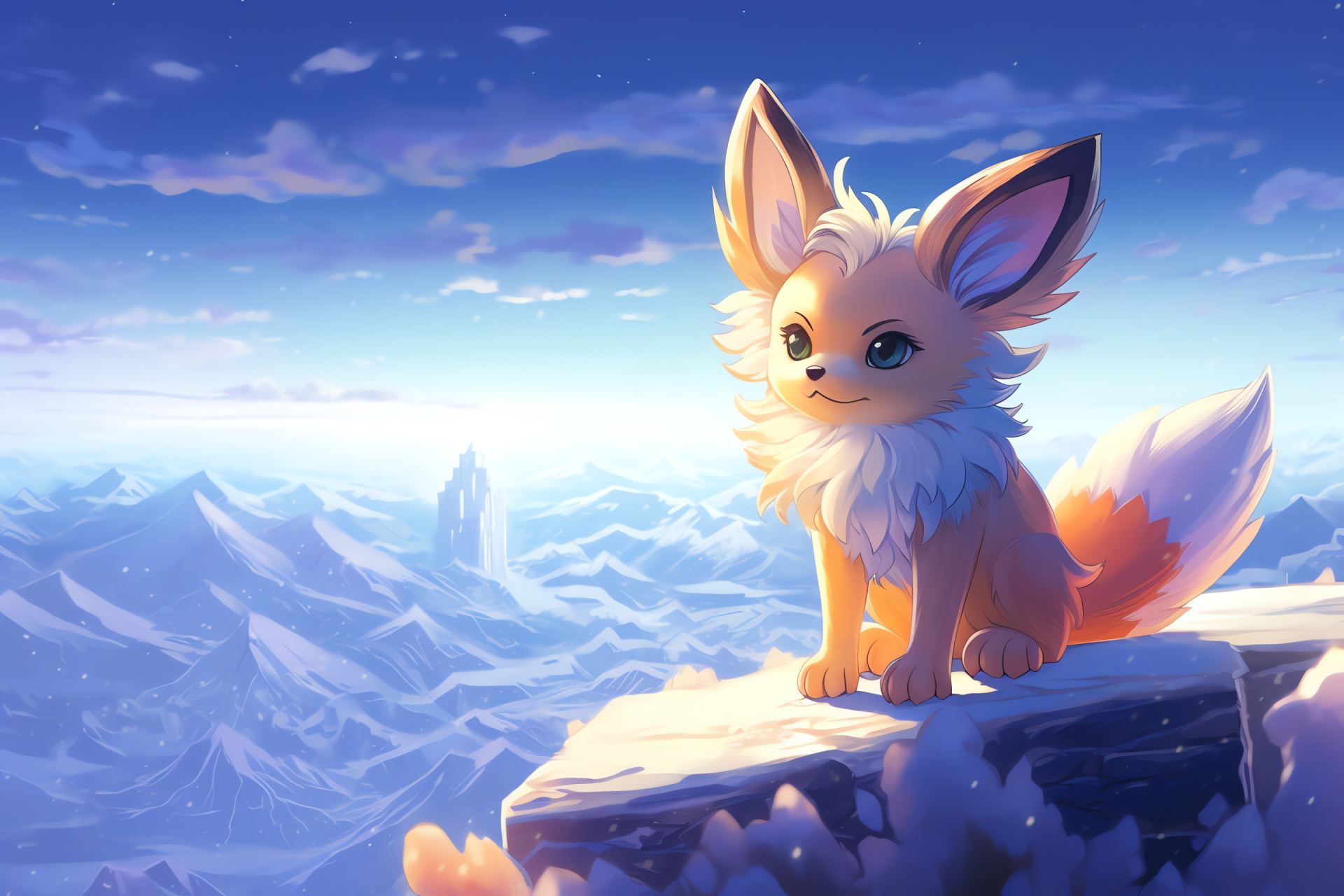 Fennekin, Icy summit, Frosty scenery, Arctic panorama, Chilly terrain, HD Desktop Wallpaper