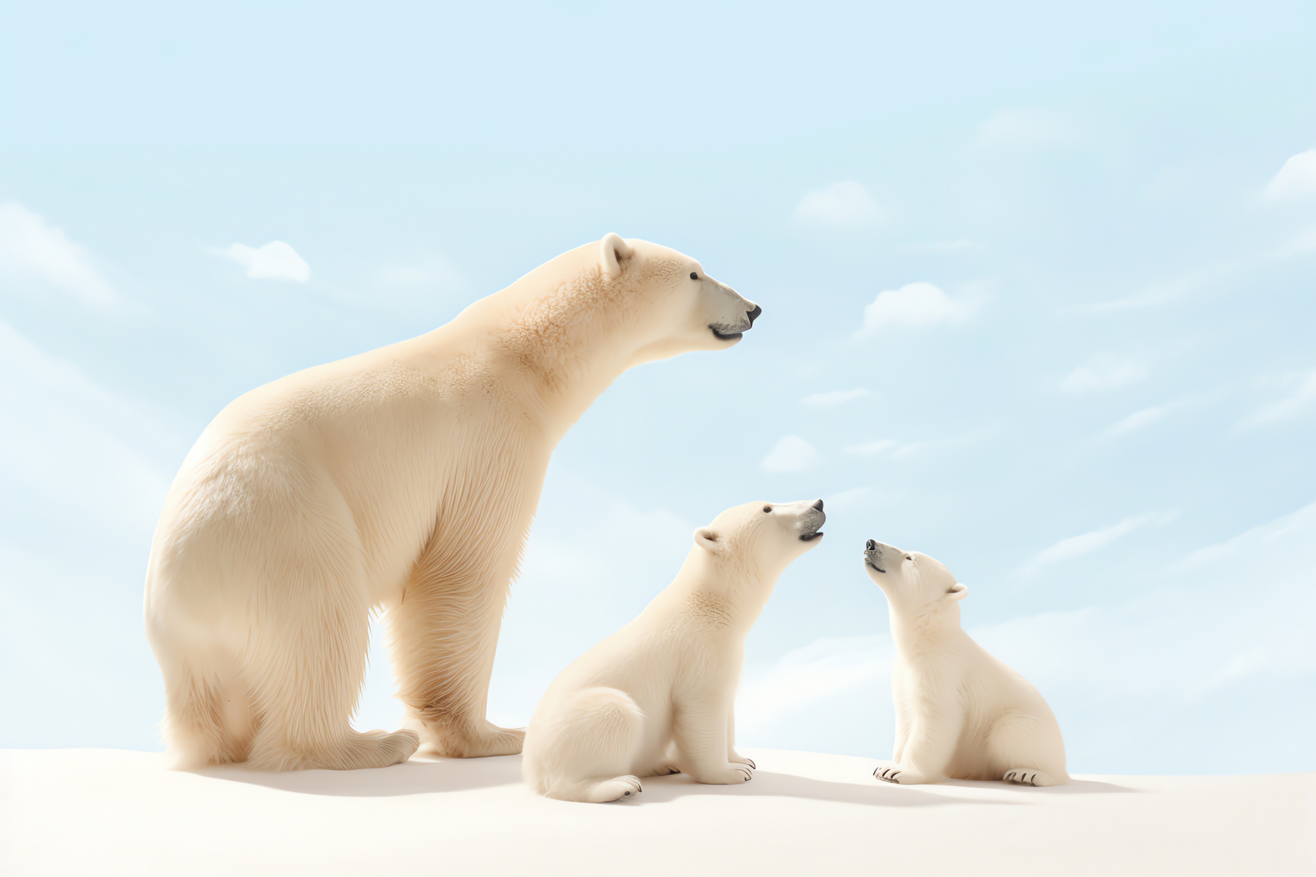 Polar Bear family, Arctic mammals, Snowy habitat, Endangered wildlife, Maternal care, HD Desktop Wallpaper