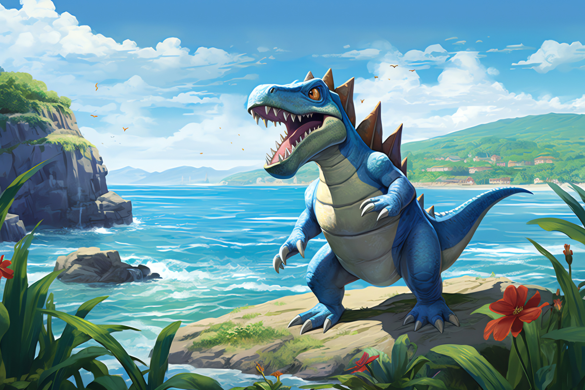 Totodile Pokmon, Coastal cliffs, Saltwater adventure, Marine journey, Aquatic challenge, HD Desktop Wallpaper