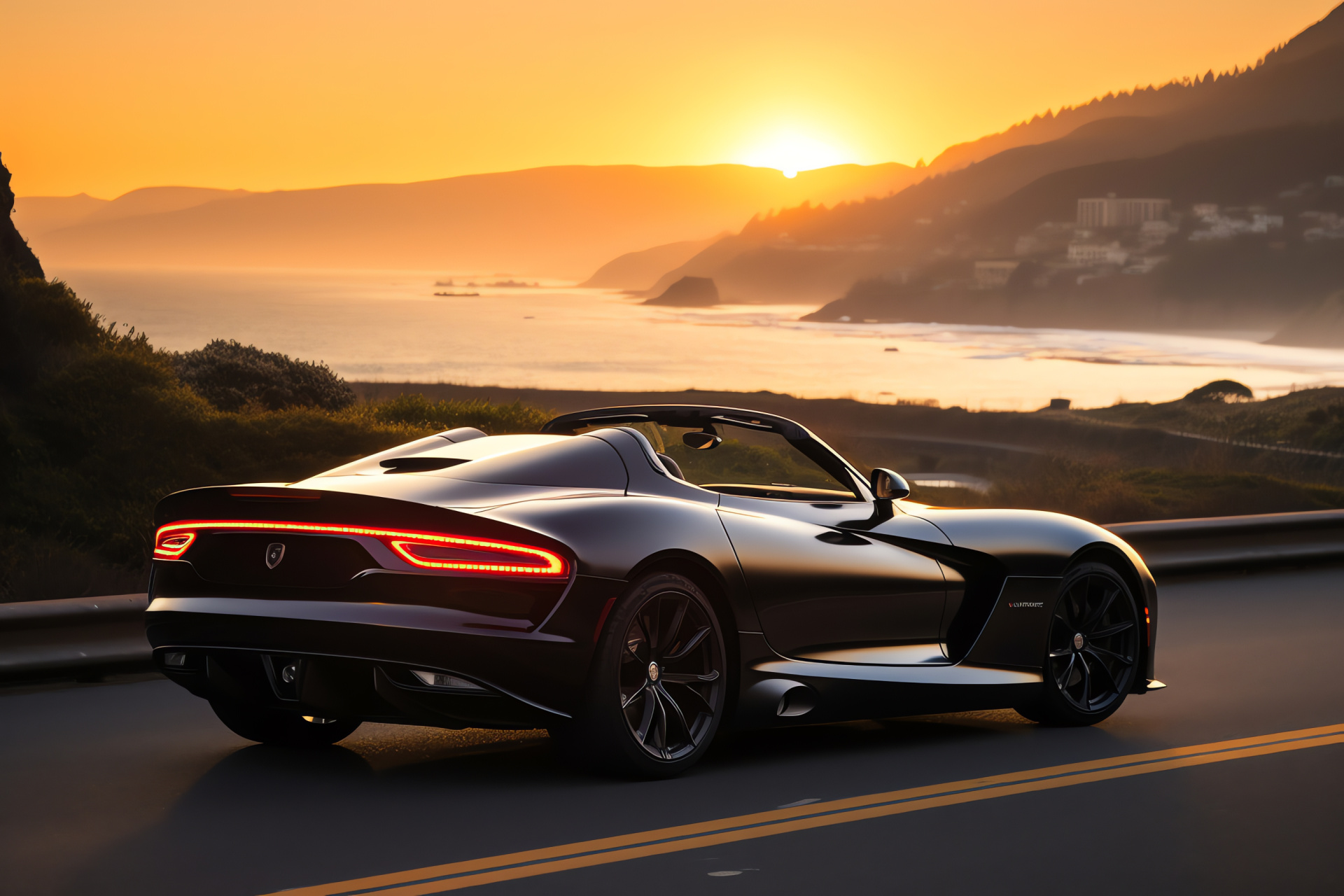 SRT Viper on highway, Coastal driving experience, Luxury touring, West coast road trip, Viper agility, HD Desktop Image