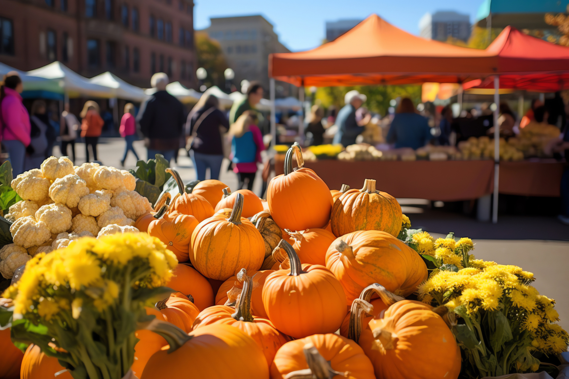 Marketplace vibrance, Community farmer's market, Seasonal specialties, Rustic autumnal event, Harvest celebration, HD Desktop Image