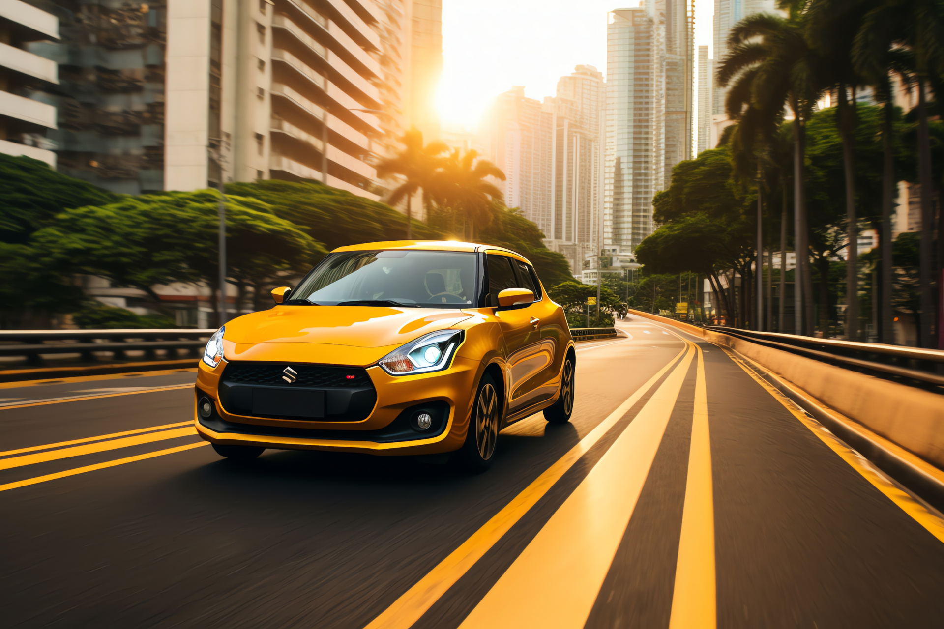 Suzuki Swift Sport, Rio de Janeiro ambiance, Brazilian urban scene, Compact hatchback, City driving, HD Desktop Image