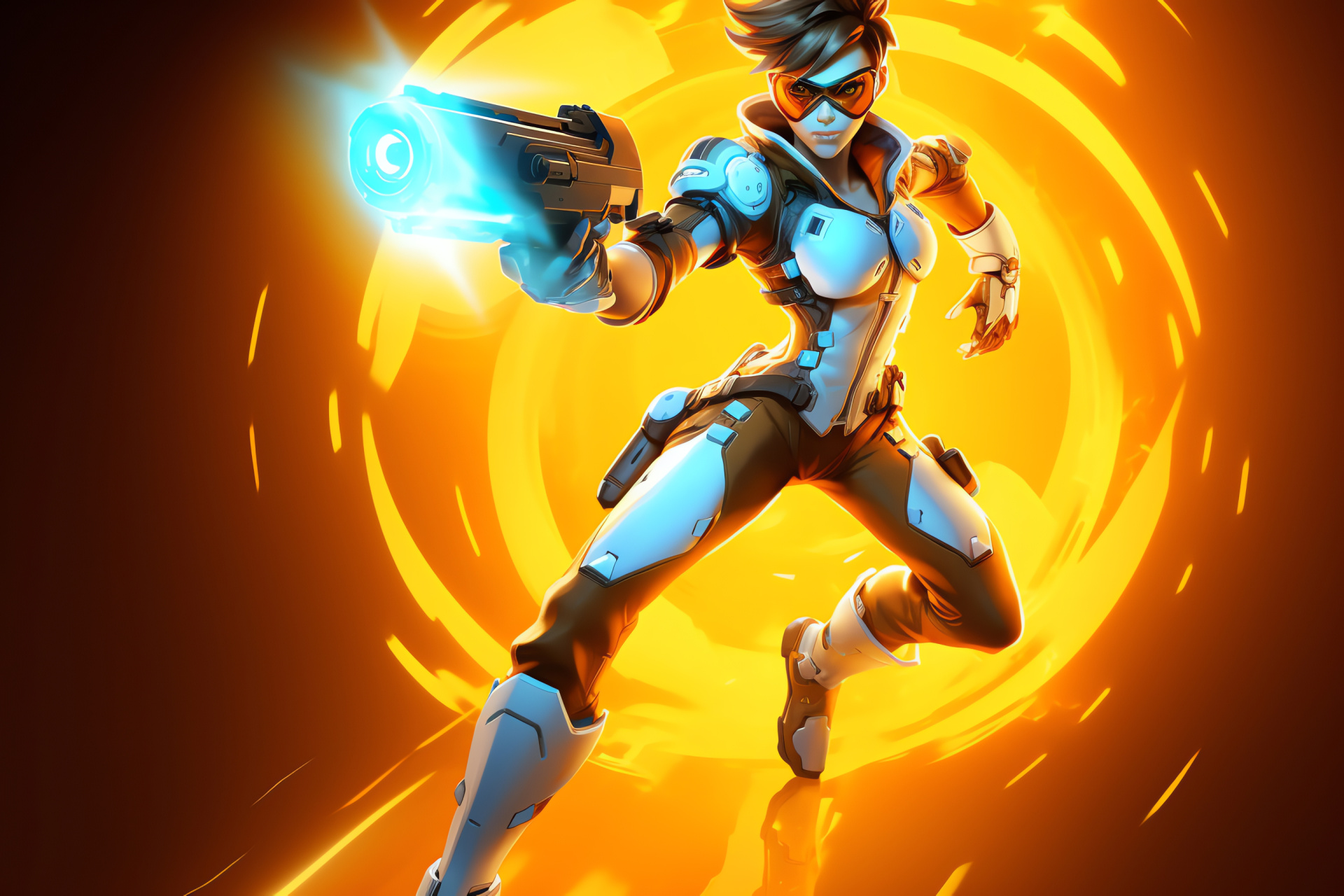 Overwatch game Tracer, Notable icon, Duo-tone essence, Stylish graphics, Visual contrast, HD Desktop Wallpaper