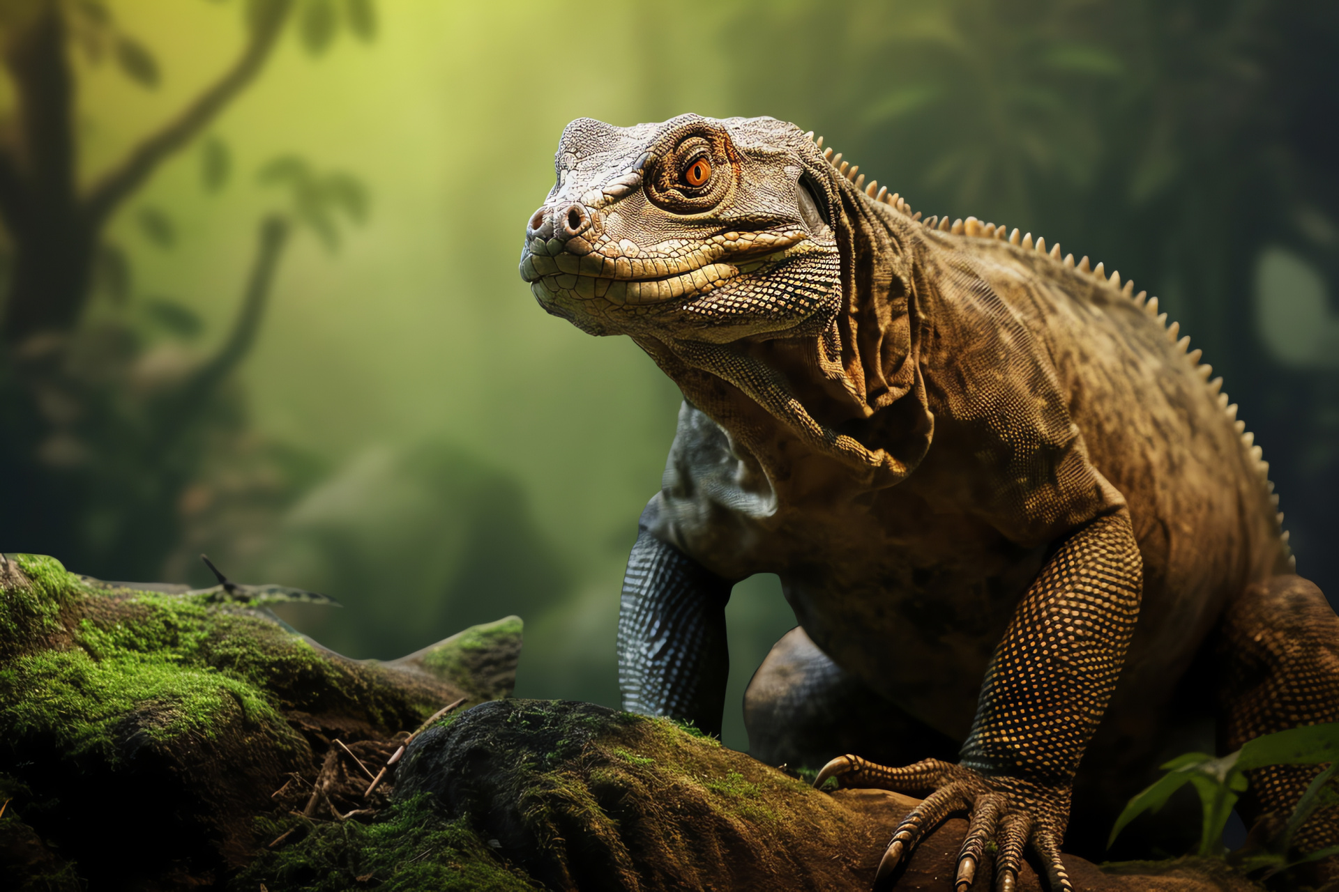 Komodo reptile, largest lizard, dragon-like appearance, contrasting backdrop, nature-inspired, HD Desktop Image