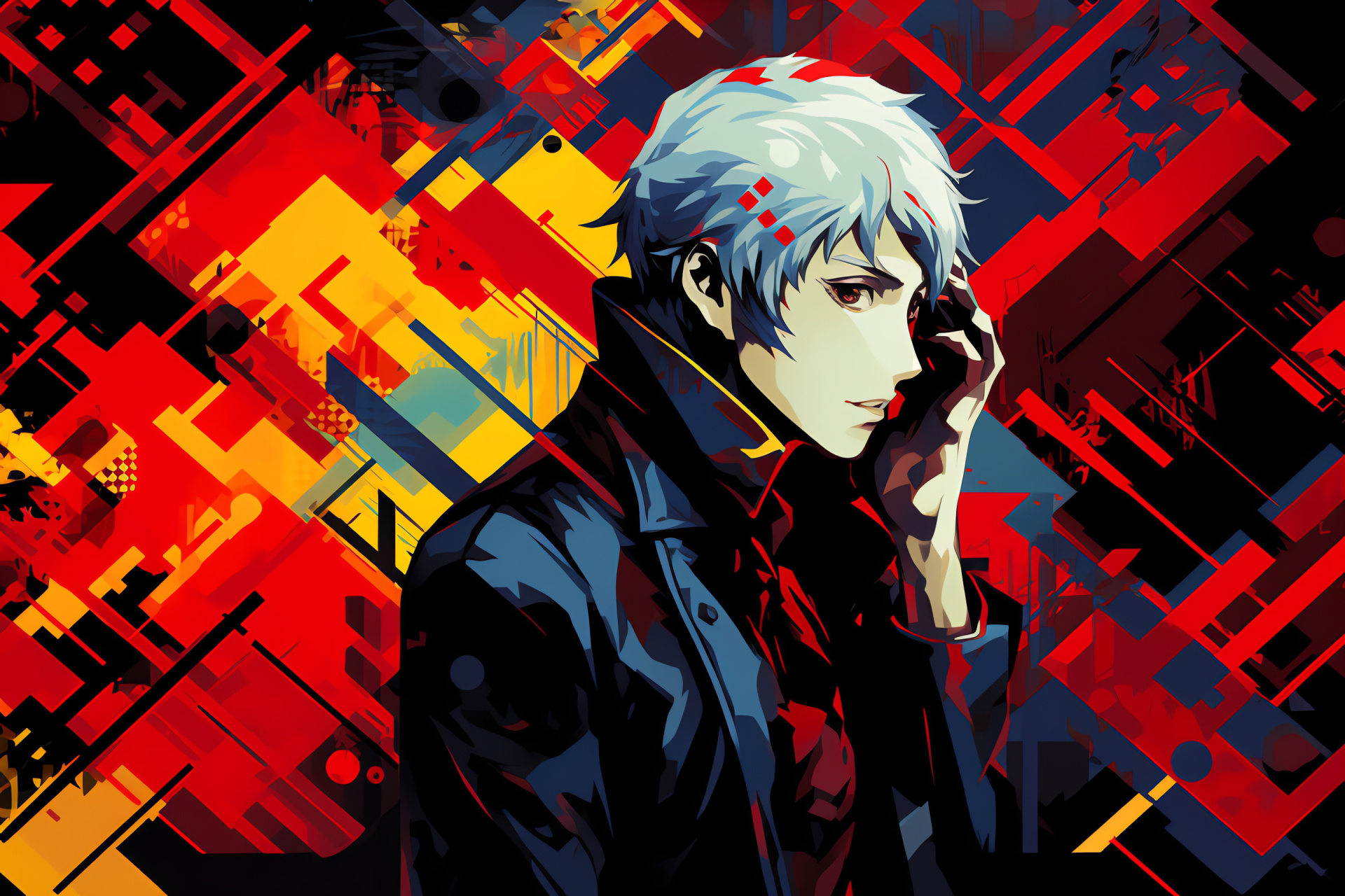 Persona 3 companion, Akihiko realism, Monochrome gaze, Frosty locks, Athletic regalia, HD Desktop Image