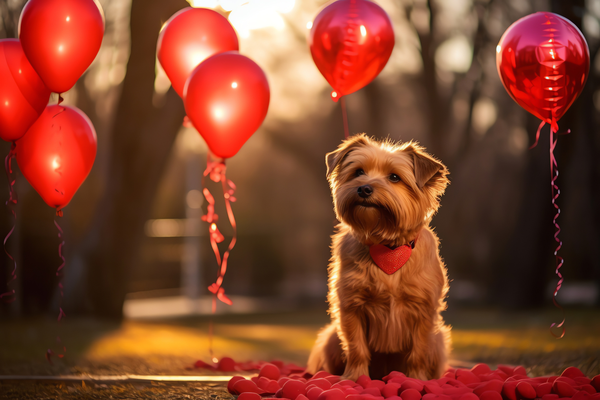 Pet love ambassador, Winged canine, Festive outfit, Valentine symbolism, Air-filled decorations, HD Desktop Image