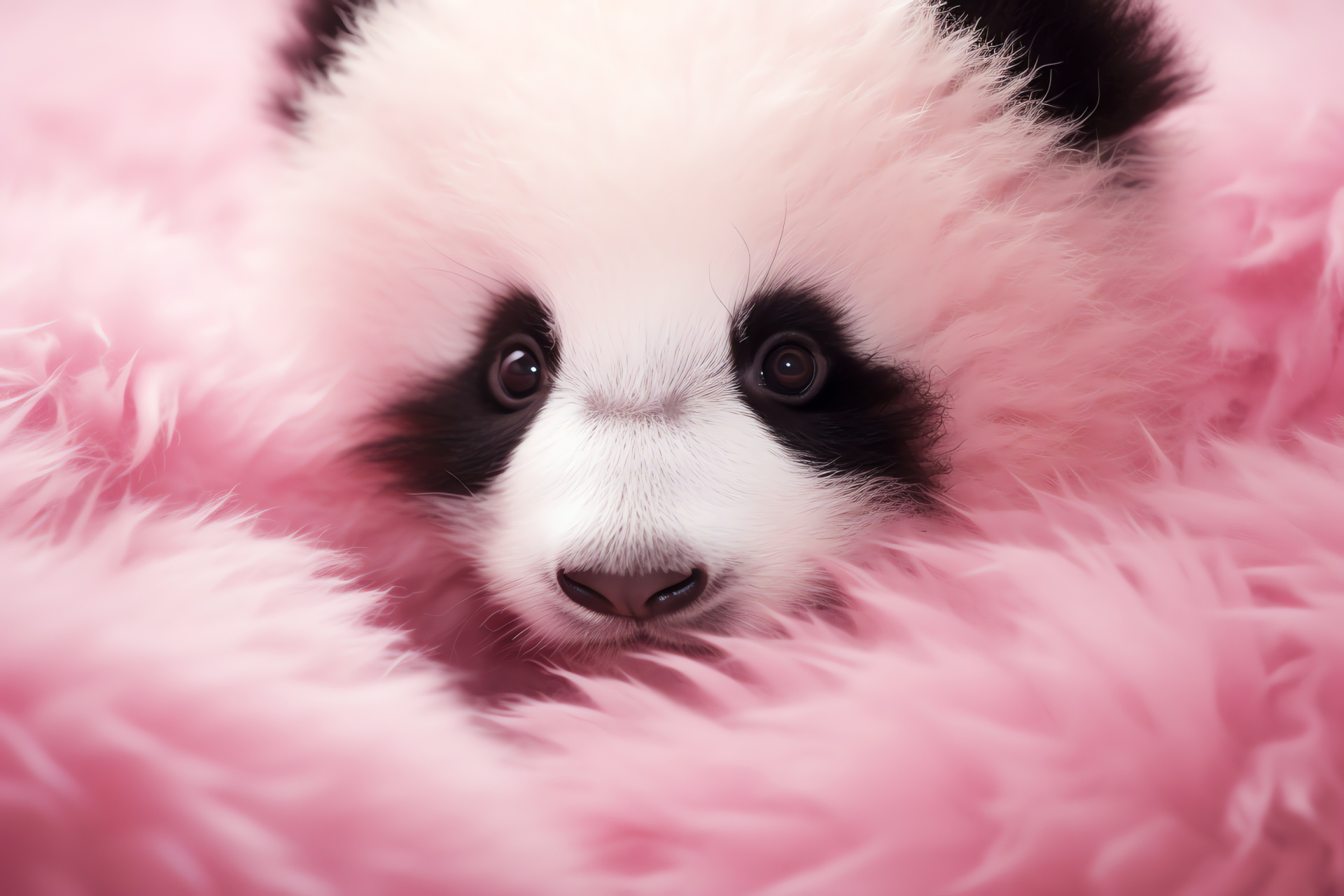 Pink Panda figure, Whimsical fur, Dream nature, Fantasy creature, Surreal wildlife, HD Desktop Image