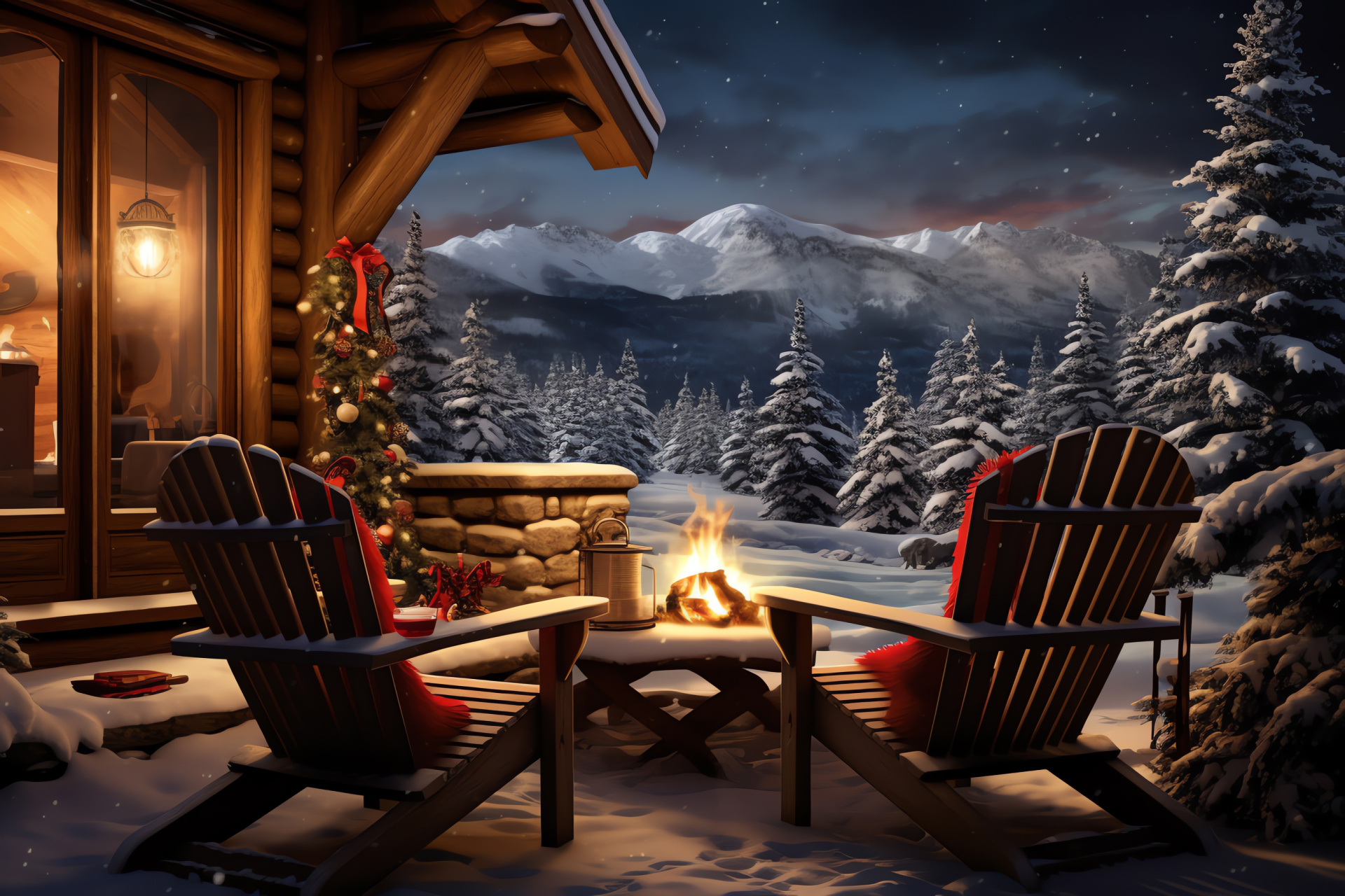 Remote Alpine abode, Snowy landscape, Romantic retreat, Intimate Christmas atmosphere, Seasonal mountain solitude, HD Desktop Image