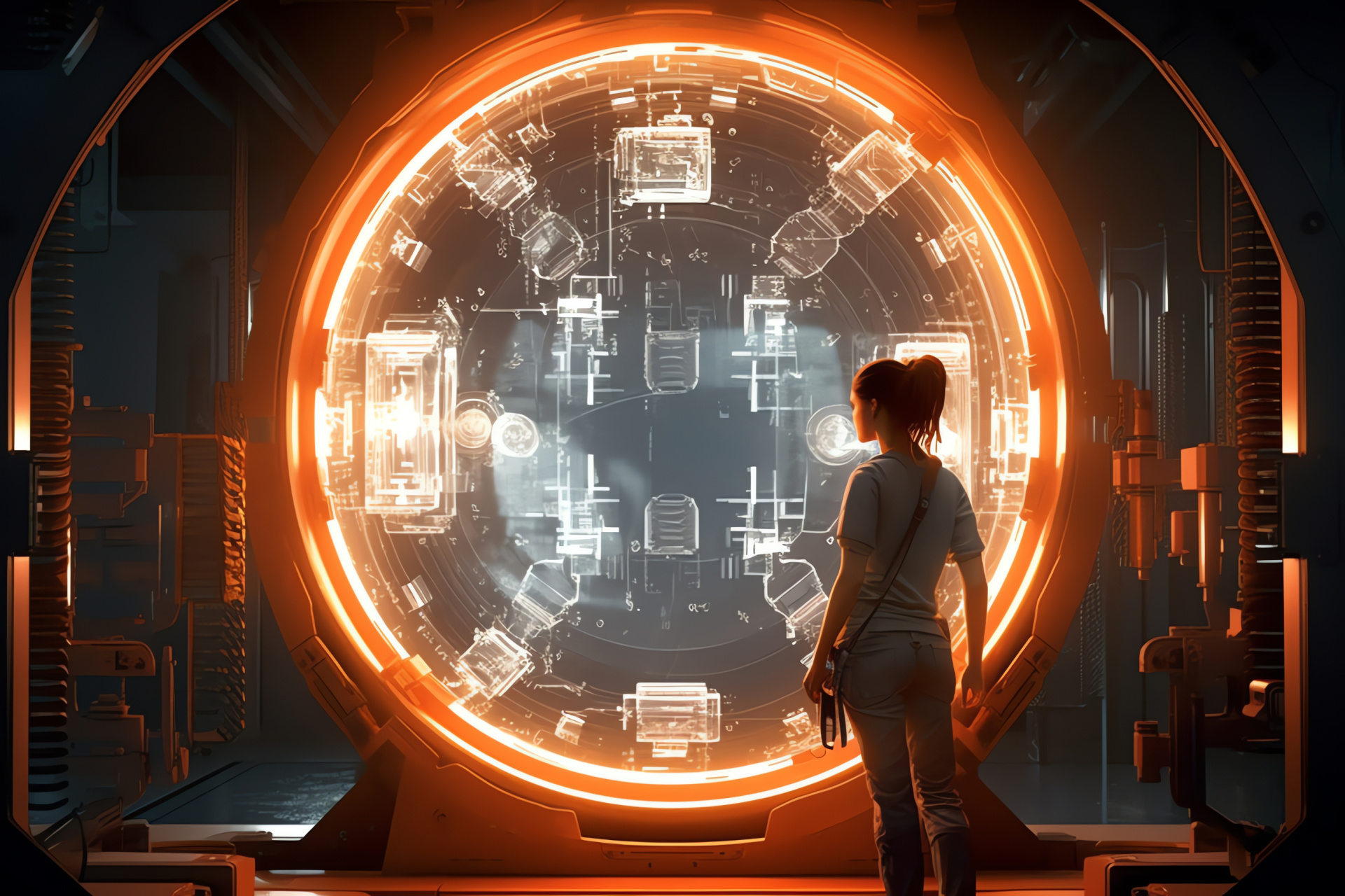 Chell puzzle mastery, Portal-themed challenge, Problem-solving visuals, Portal mechanics use, Interactive scenario, HD Desktop Wallpaper