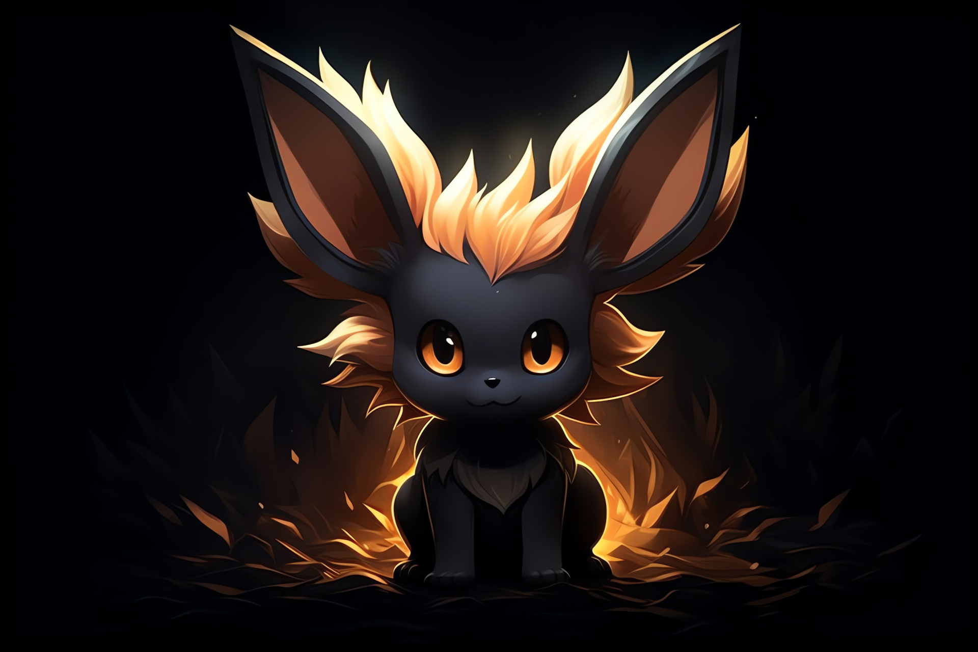 Eevee silhouette, Unique texture, Evolution diversity, Grass element, Enigmatic eyes, HD Desktop Image