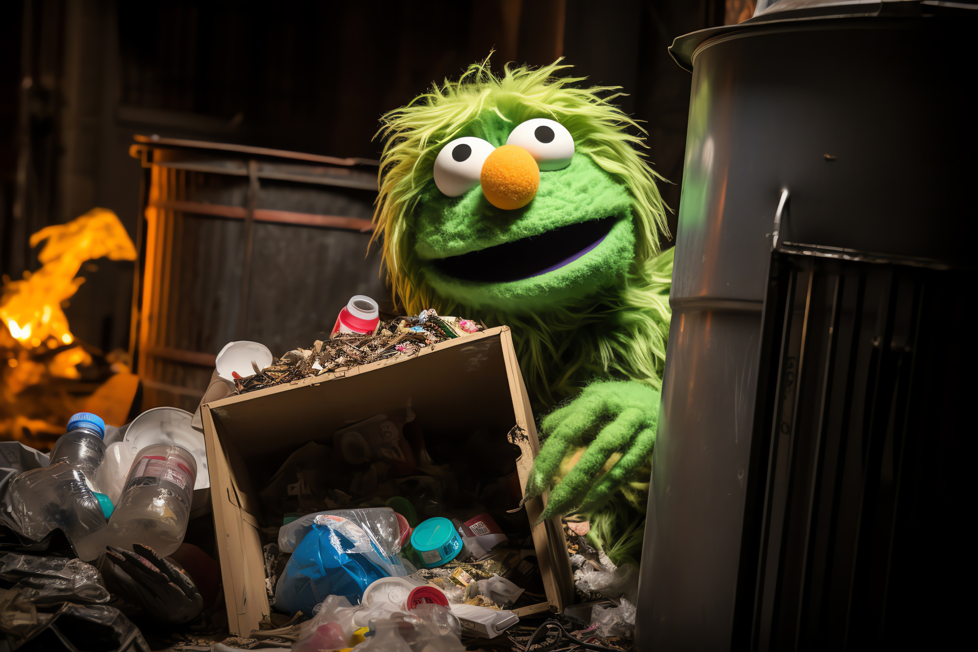 Trashcan home, Muppeteer Caroll Spinney, Writing implement, Doodling paper, Sesame Street, HD Desktop Wallpaper