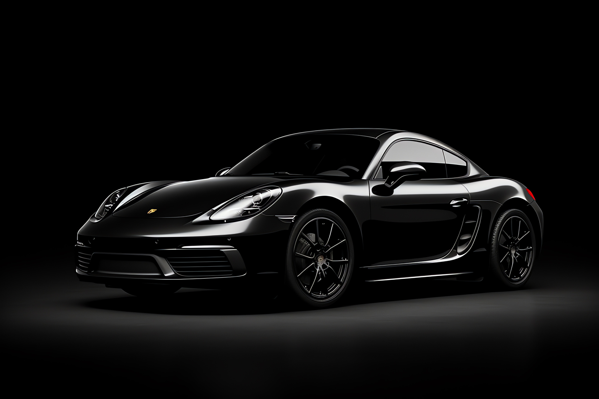 Porsche Cayman 718 profile, High perspective, Black sheen, Pure backdrop contrast, Bold car showcase, HD Desktop Image