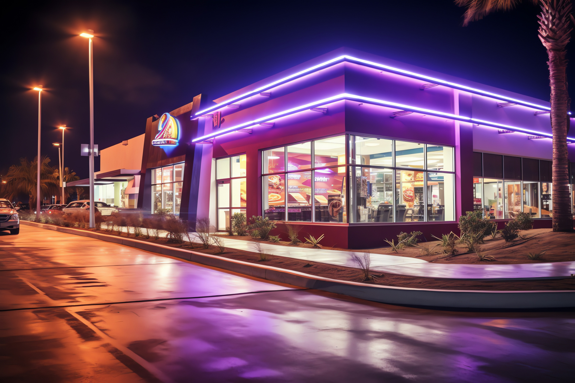 Taco Bell service, Vehicle lineup, Customer orders, Fast food options, Noticeable signage, HD Desktop Image