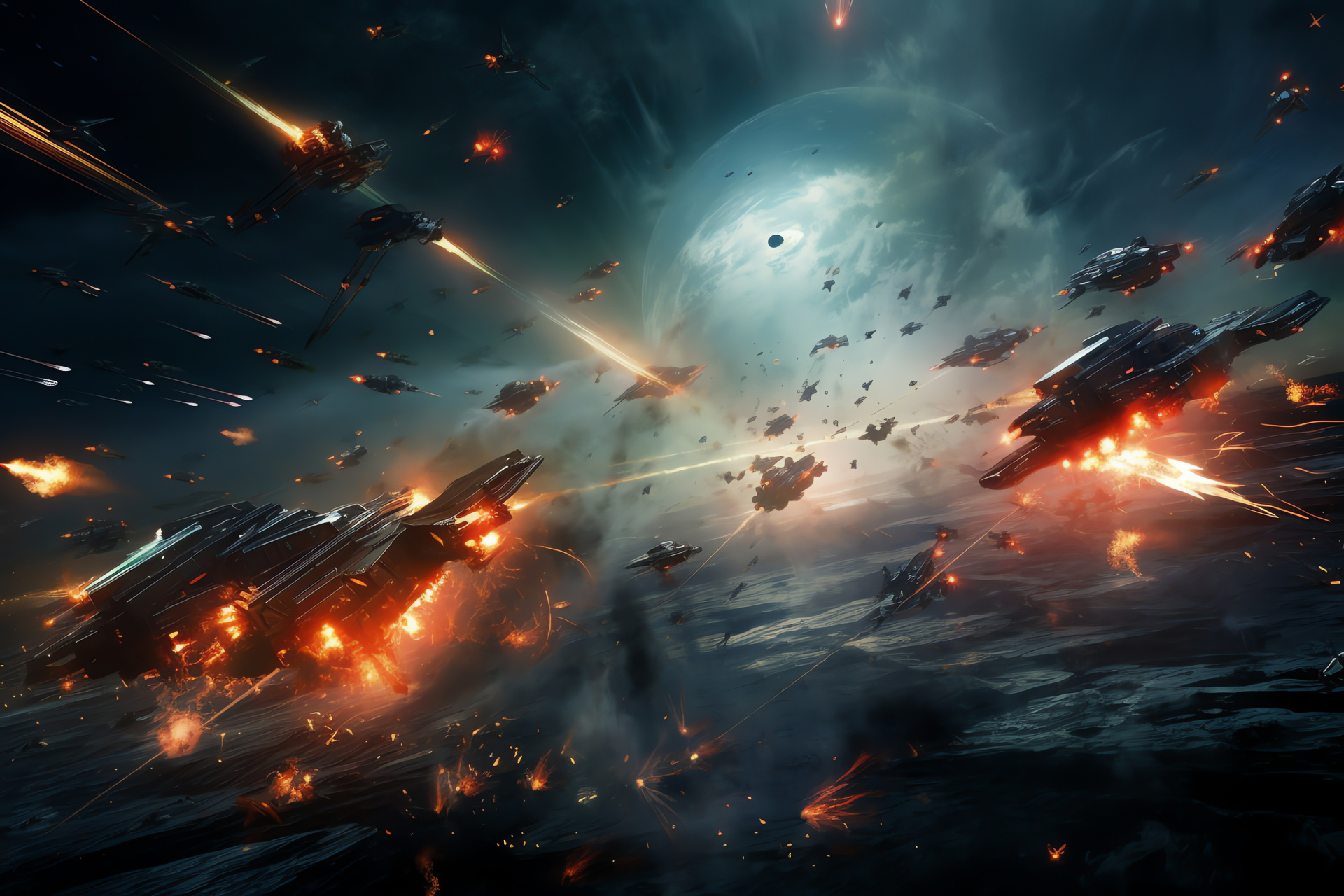 Interstellar warfare, Distant conflicts, Galactic fleets, Star-faring vessels, Space battlefields, HD Desktop Wallpaper