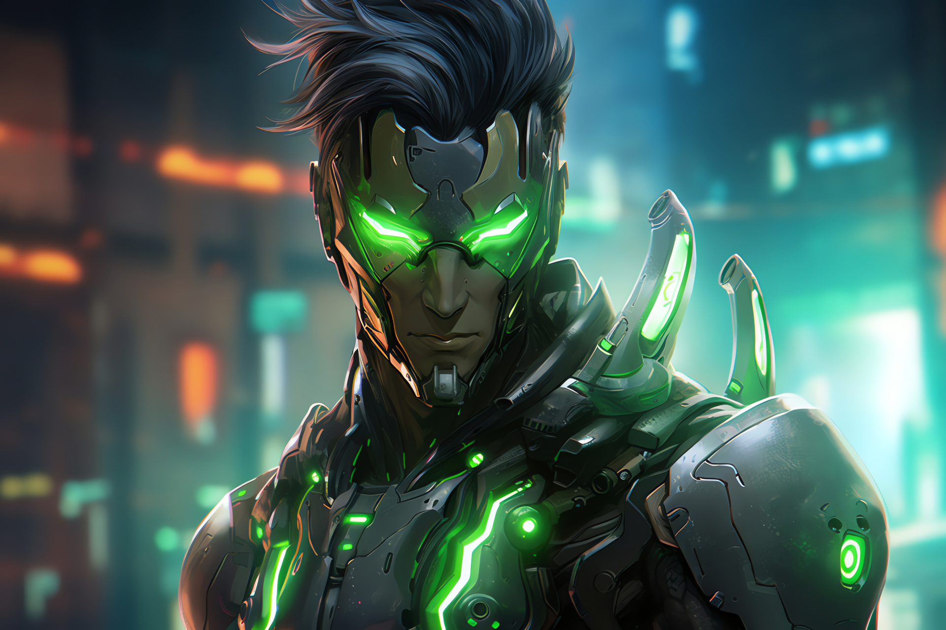 Overwatch Genji, ninja hero, game art masterpiece, technological warrior, hi-tech suit, HD Desktop Wallpaper