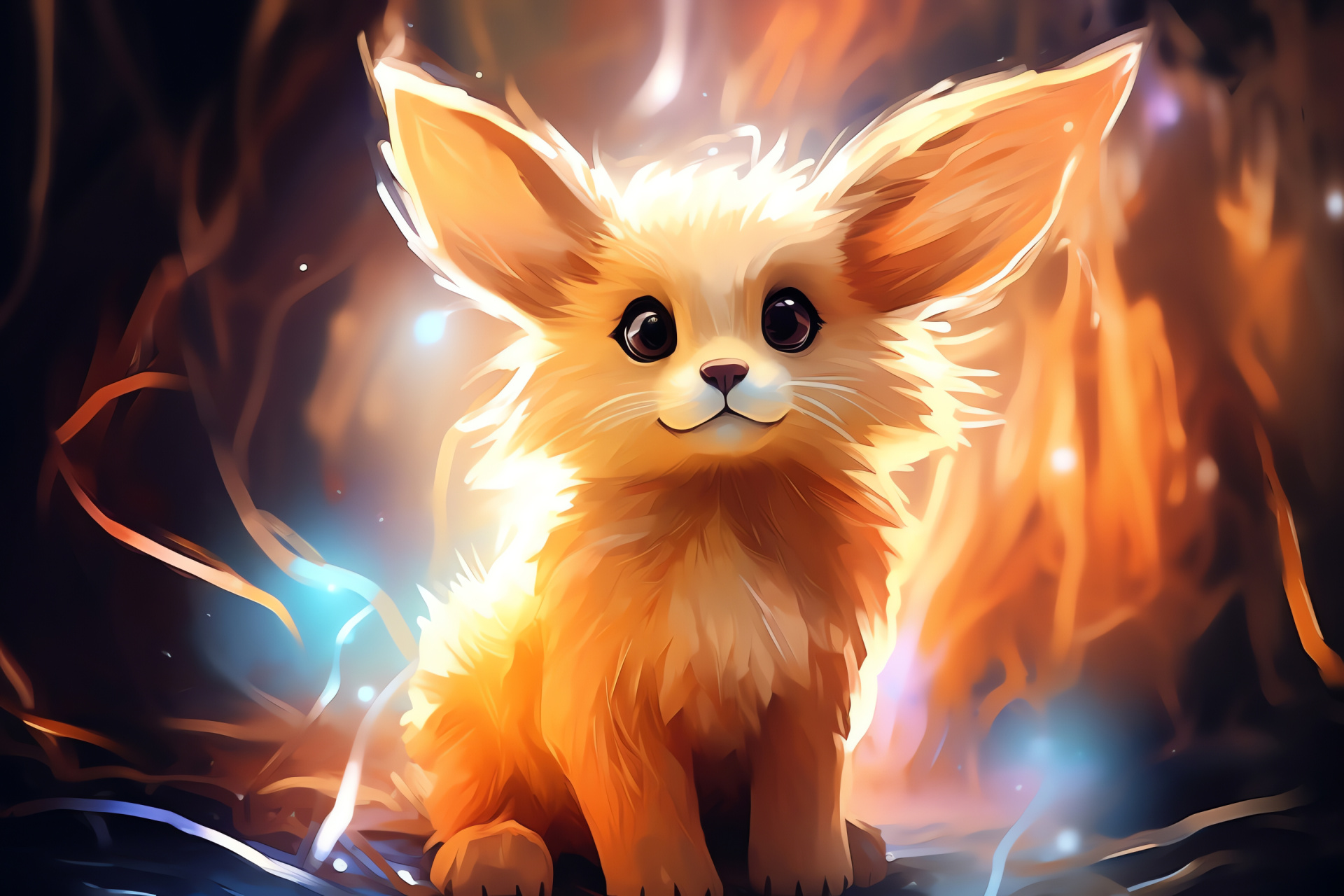 Eevee, Base evolution, Playful stance, Innocent gaze, Brown fur detail, HD Desktop Wallpaper