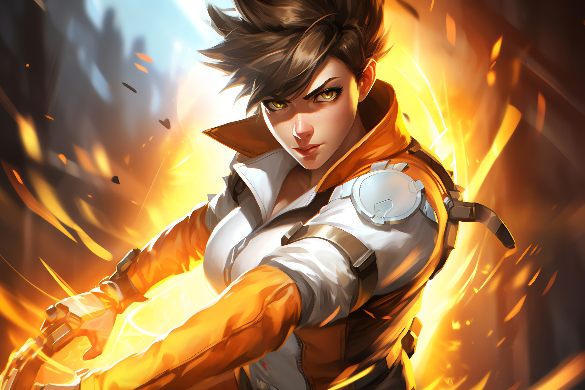 Tracer, Overwatch character, Chronal accelerator, Time manipulation, Agile fighter, HD Desktop Image