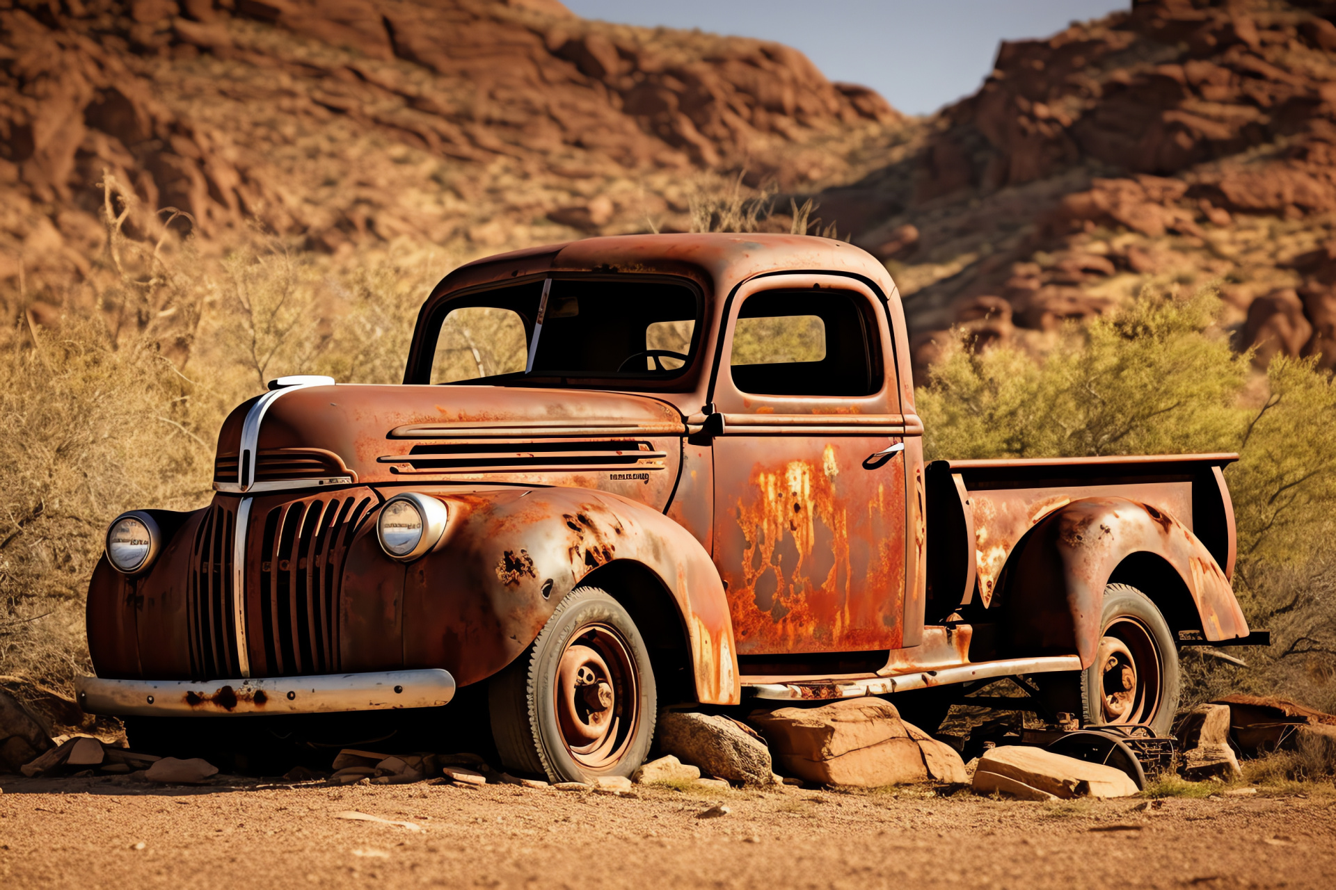 Ford American Southwest, Classic truck culture, Desert patina, Vintage vehicle rust, Rugged auto history, HD Desktop Wallpaper