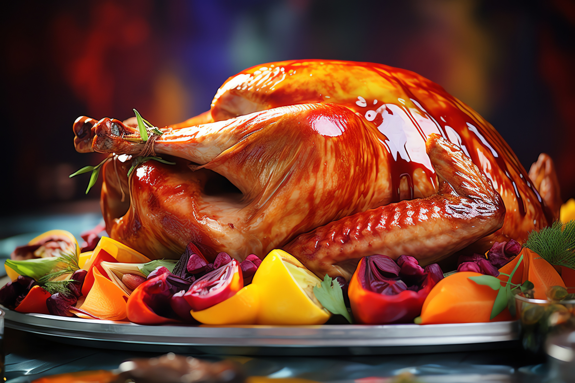 Expertly carved turkey display, Succulent meat slices, Festive platter, Thanksgiving feast, Mouthwatering appearance, HD Desktop Image