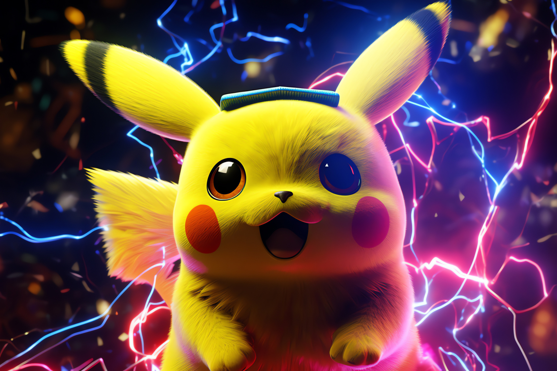 Famous Pikachu Pokemon, Yellow color brightness, Cheeky creature traits, Rosy cheek delight, Visual attention, HD Desktop Image