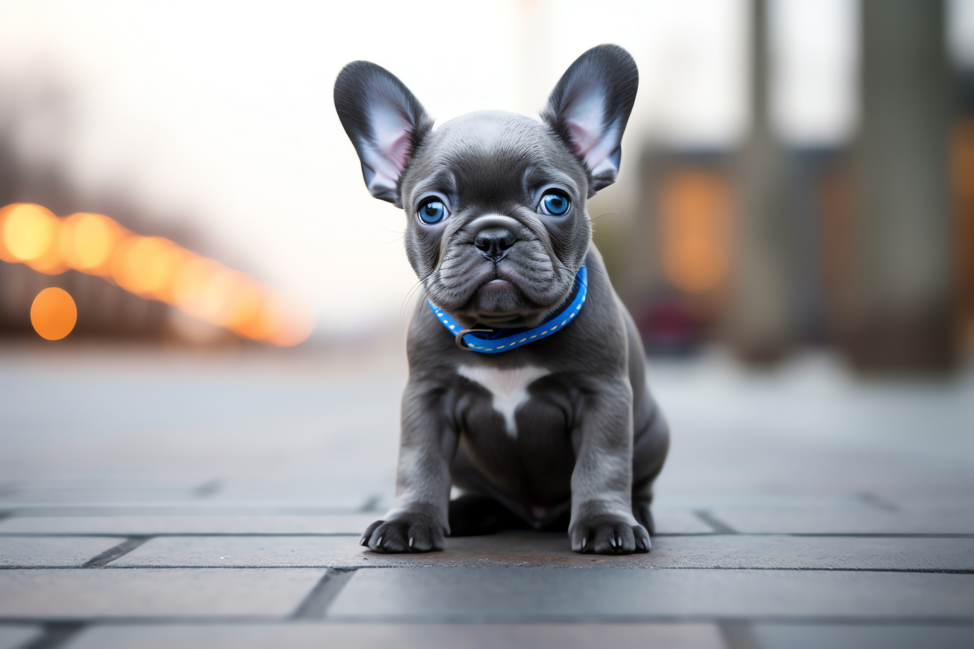 Teacup French Bulldog, blue-coat puppy, curious gaze, pocket-sized pet, gentle canine feature, HD Desktop Image