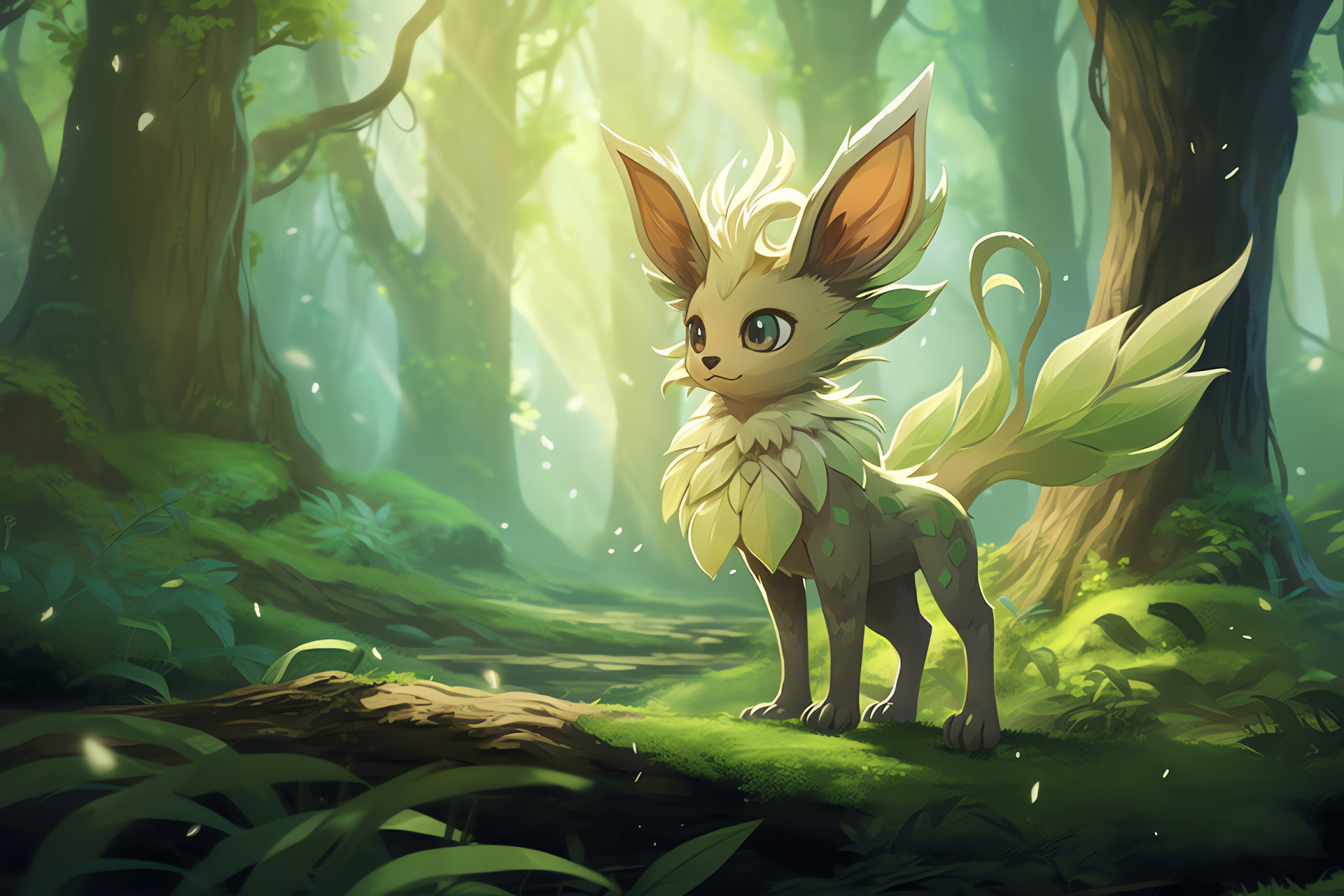 Pokemon Eevee evolutions, Leafeon grass-type, Full figure character, Anime fantasy, Evolution artwork, HD Desktop Image