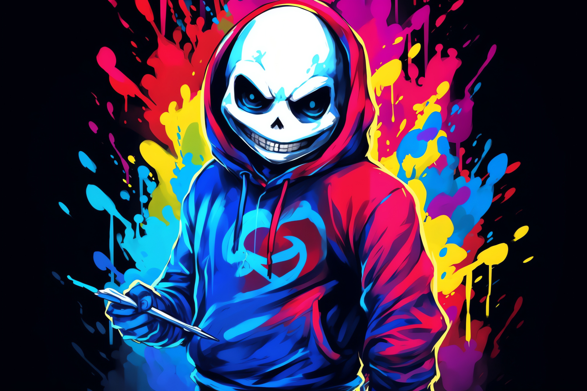 Undertale's Sans, cult character, vivid spectacle, color splash, game world charisma, HD Desktop Wallpaper