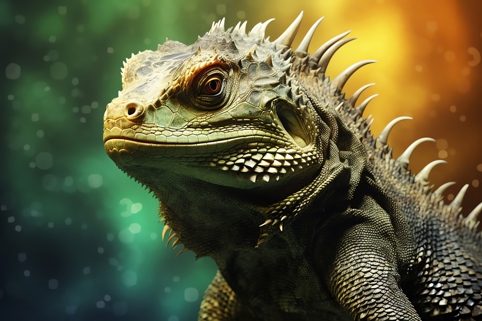 Tuatara reptile, Tuatara rough skin, Reptile HD, Tuatara motionless, Swirling lines effect, HD Desktop Image