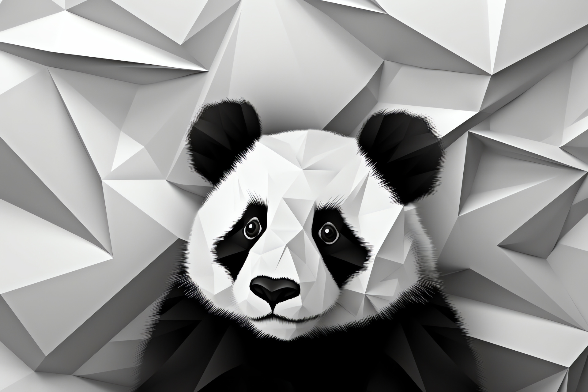 Panda, Iconic bear, Fur textures, Monochrome mammal, Artistic backdrop, HD Desktop Wallpaper