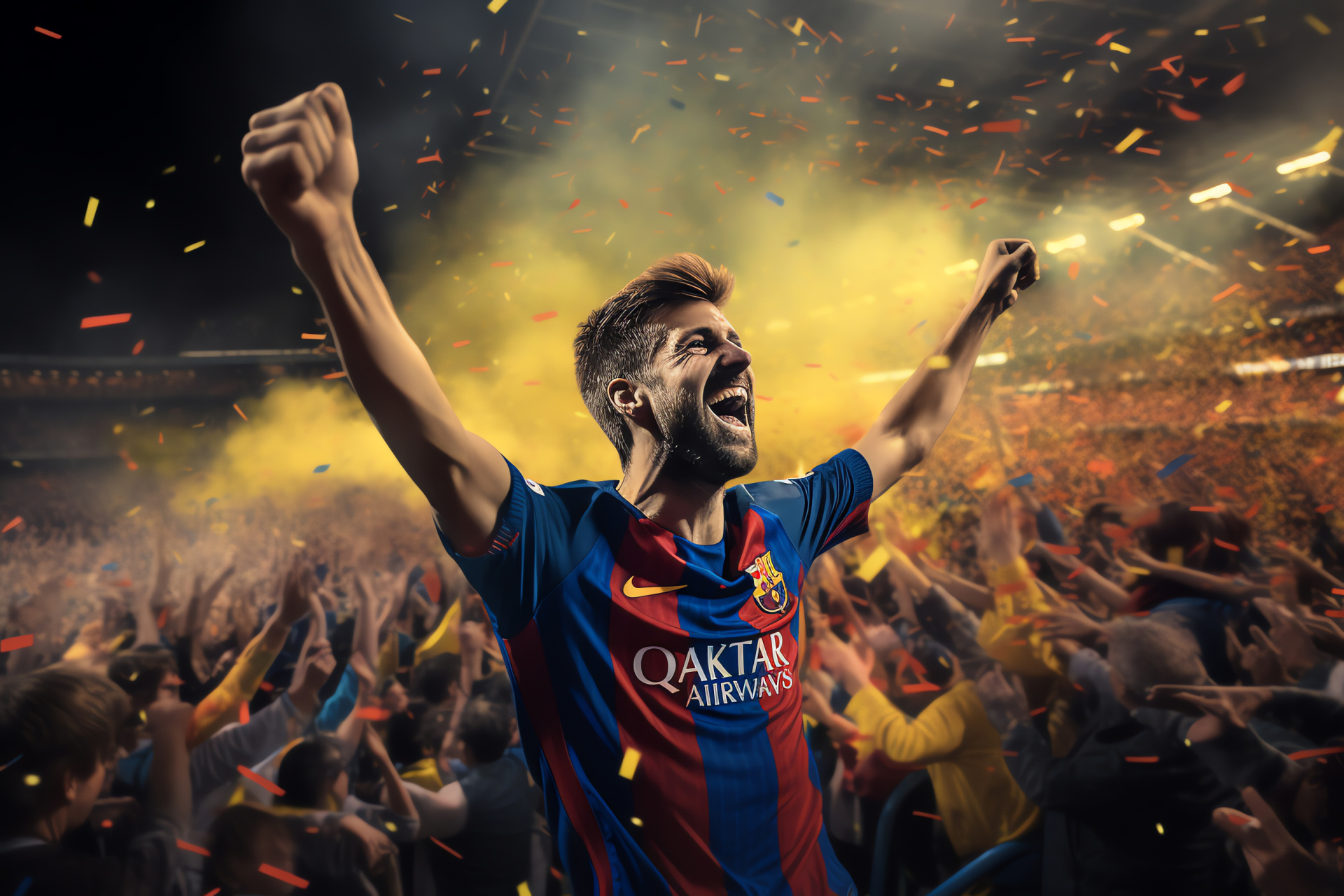 Gerard Piqu, Home stadium of FC Barcelona, Soccer star, Devoted crowd, Match triumph, HD Desktop Image