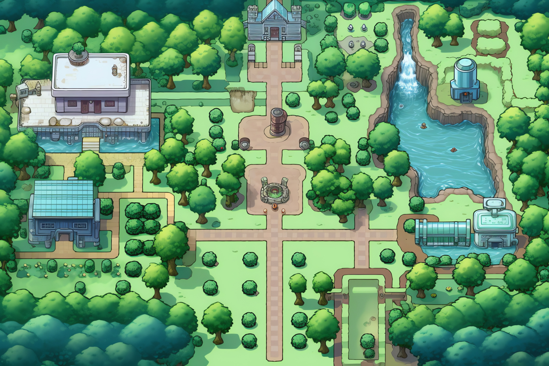 Pokemon Gameboy adventure, Urban center, Remastered editions, Protagonist Leaf, Evolutionary Eevee, HD Desktop Wallpaper