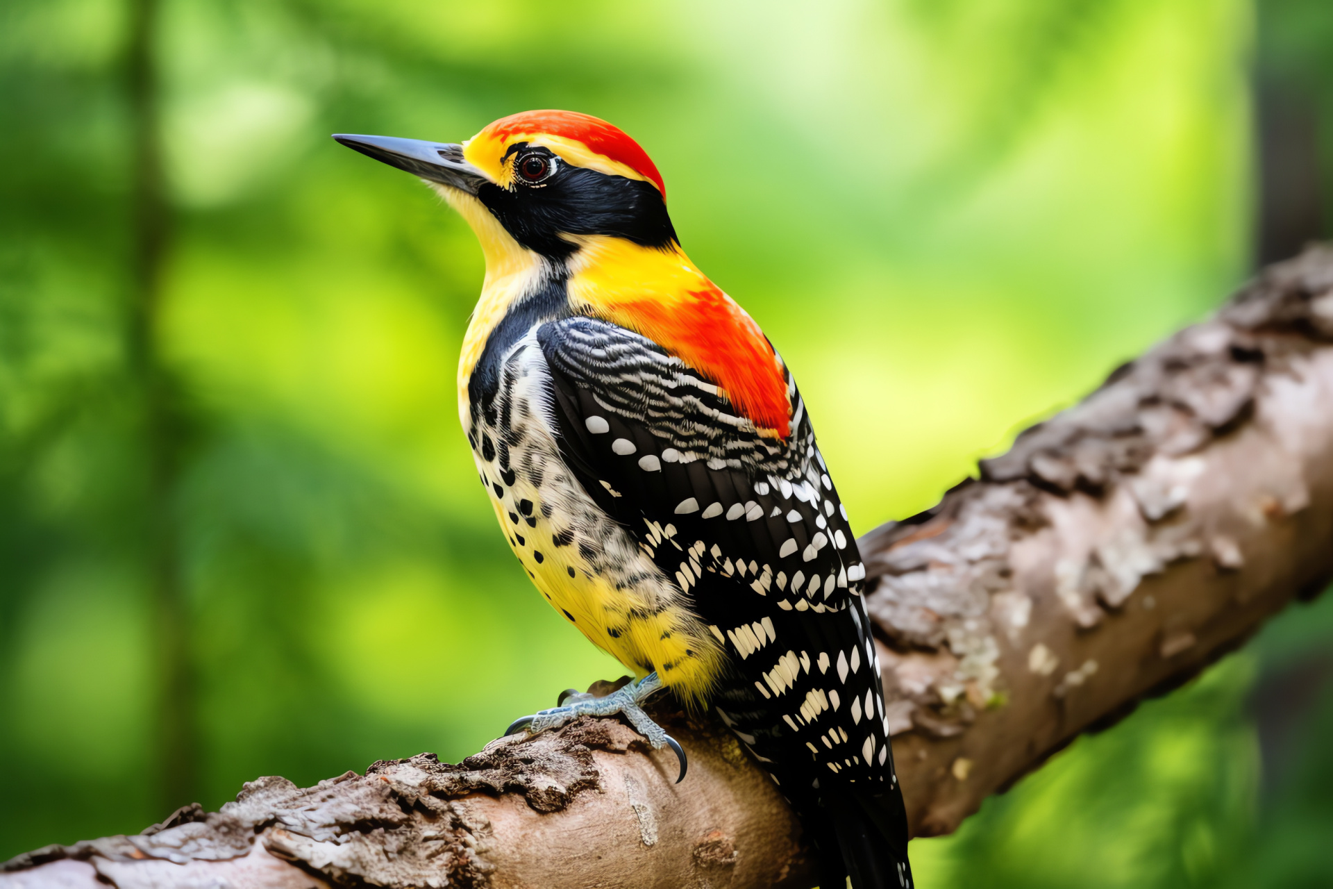 Yellow-bellied sapsucker, Black-white bird, Unique markings, Arboreal forager, Detailed closeup, HD Desktop Wallpaper