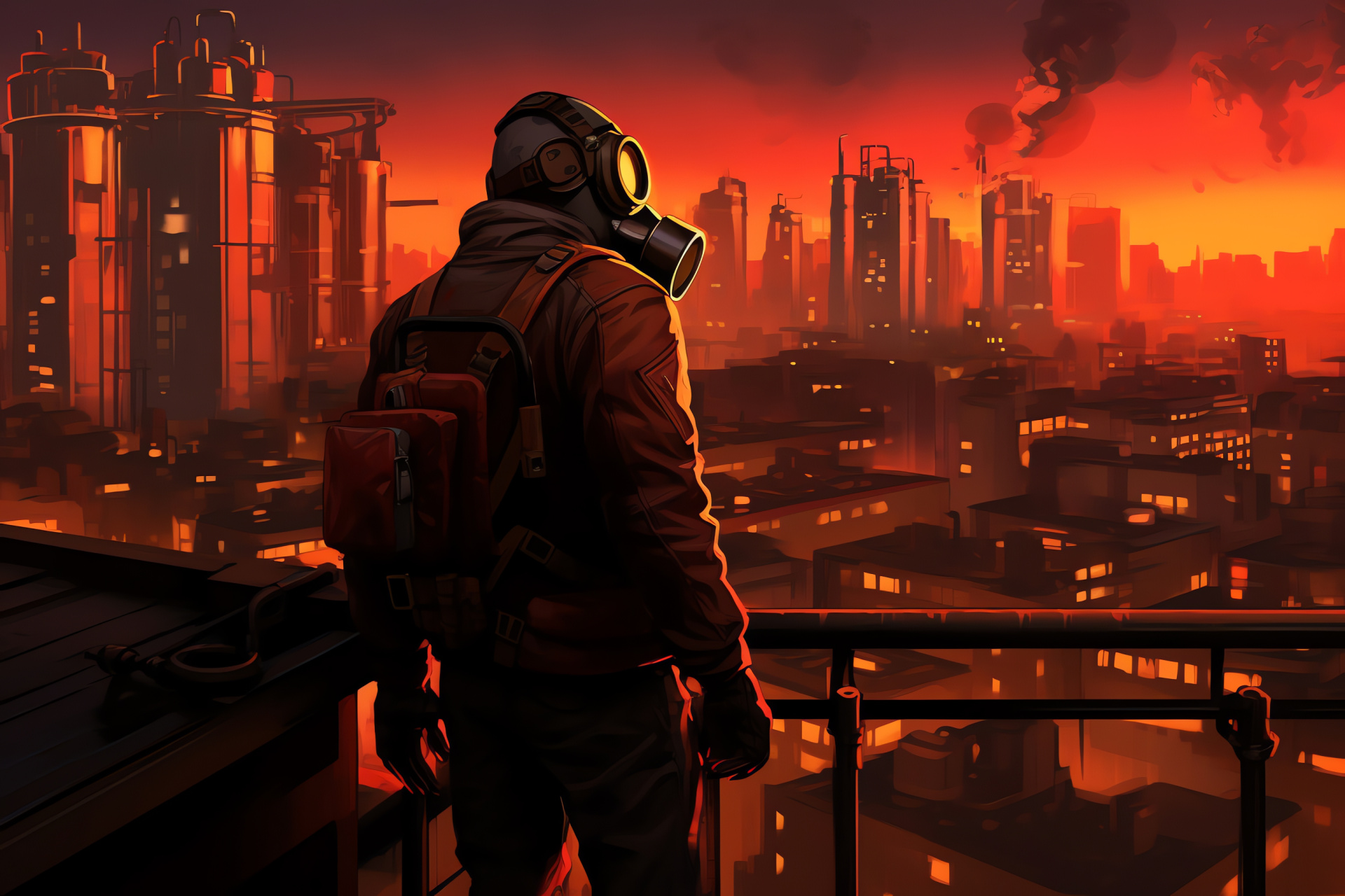 Pyro, Team Fortress 2, nocturnal fight, city heights, futuristic ambience, HD Desktop Wallpaper