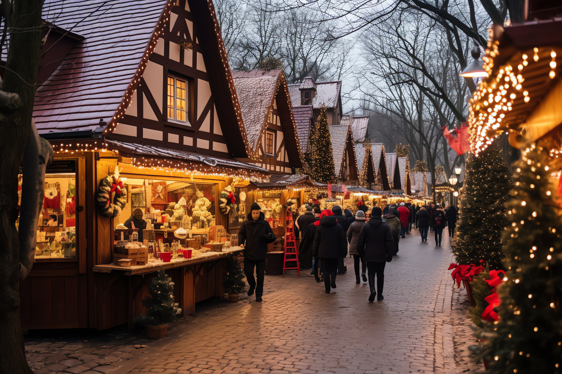 Traditional Christmas setting, European festive market, cultural celebrations, winter delights, communal gatherings, HD Desktop Image