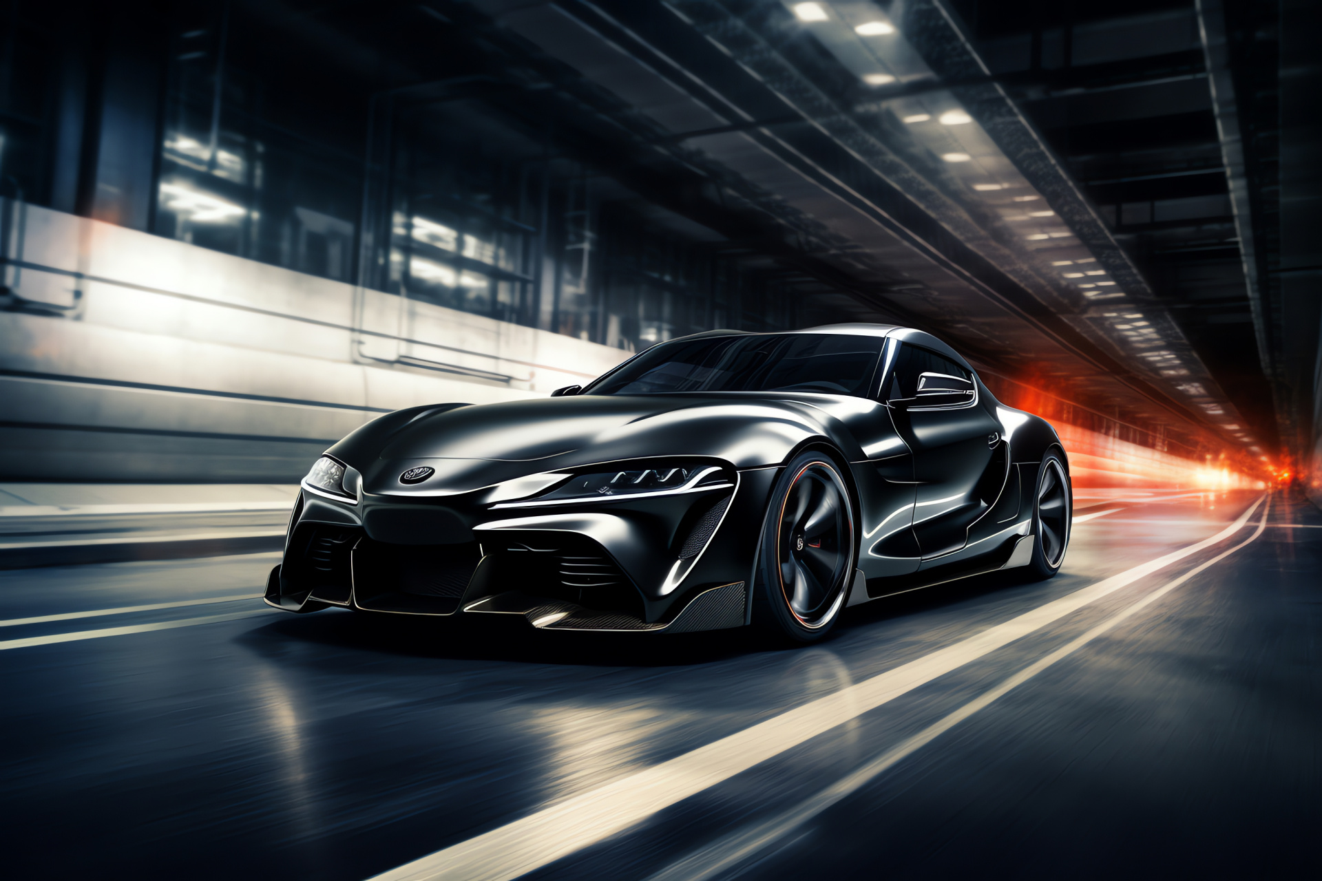 Toyota GR Supra in cityscape, Sci-fi influenced design, Advanced LED technology, Japanese automotive innovation, HD Desktop Image