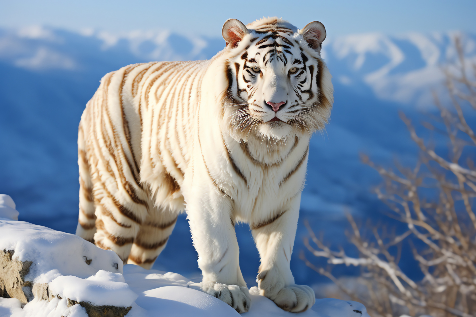 Striped Feline, Electric Gaze, Lengthy Pelt, Alabaster Mammal, Cream Highlights, HD Desktop Image